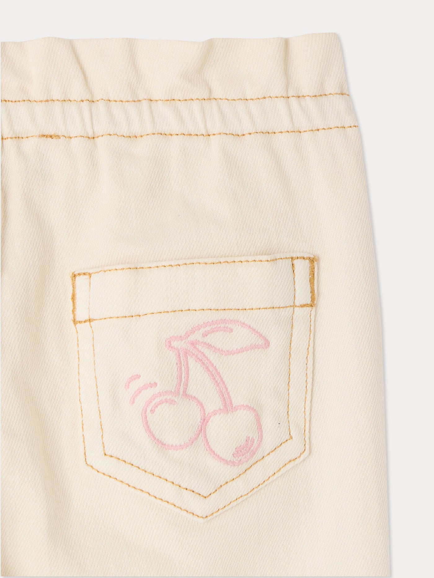Luciole baby denim trousers with cherry embroidery in organic cotton