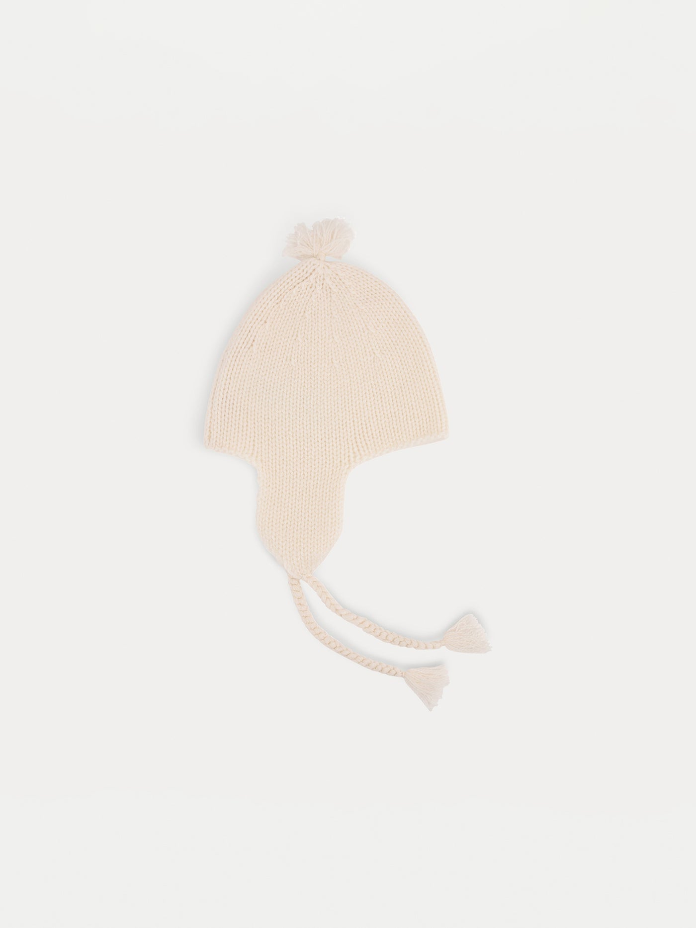 Cashmere Baby beanie hat milk white with pompoms