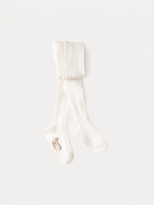Baby ribbed tights in milk-white cotton