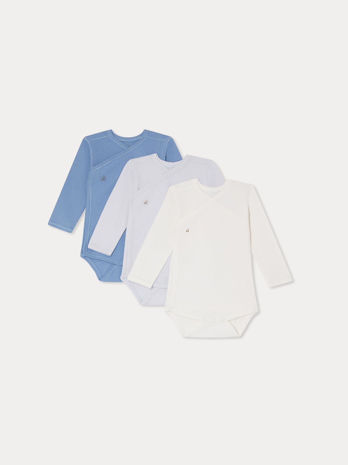 Set of 3 organic cotton wrapover bodysuits in blue