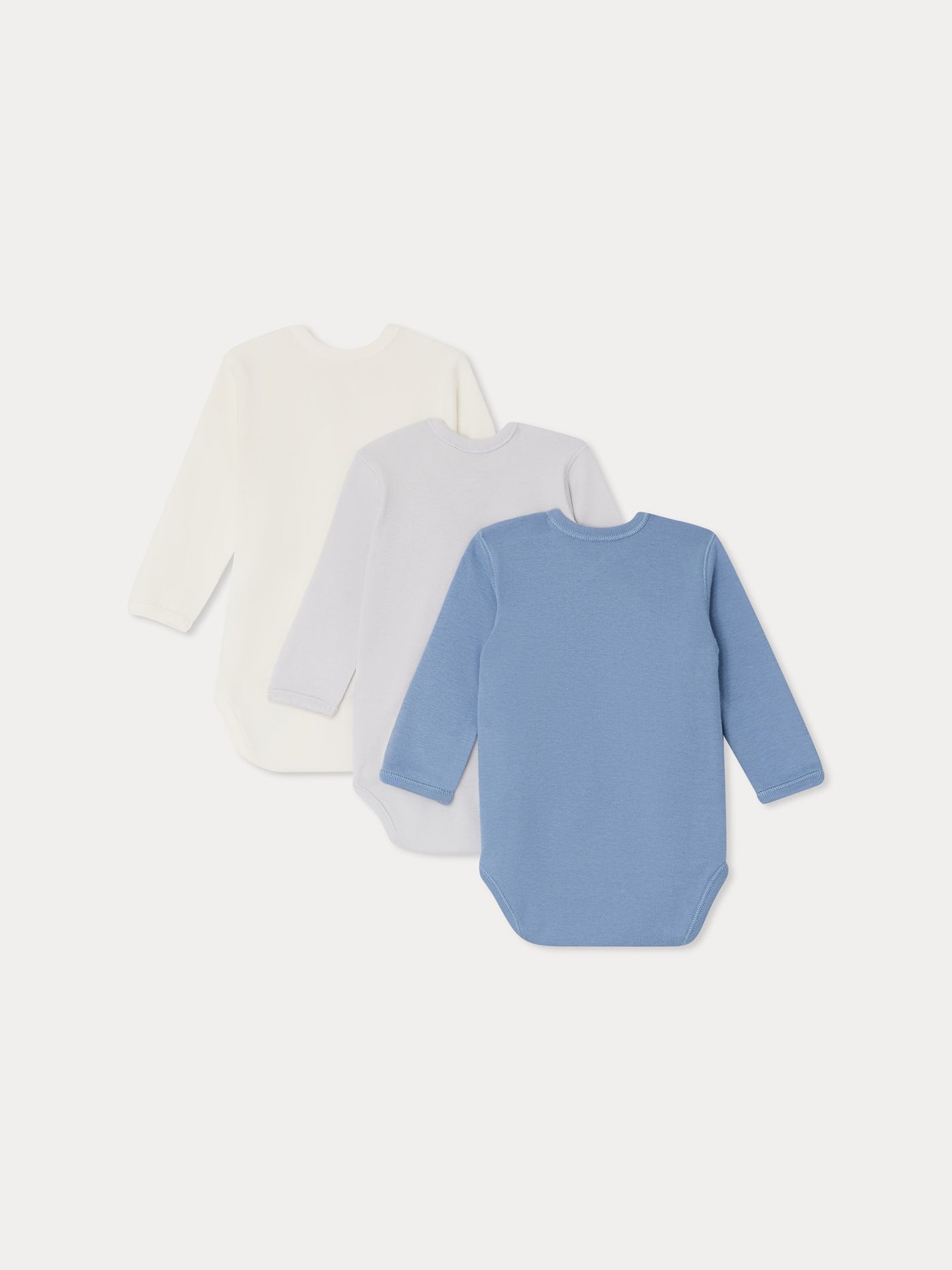 Set of 3 organic cotton wrapover bodysuits in blue