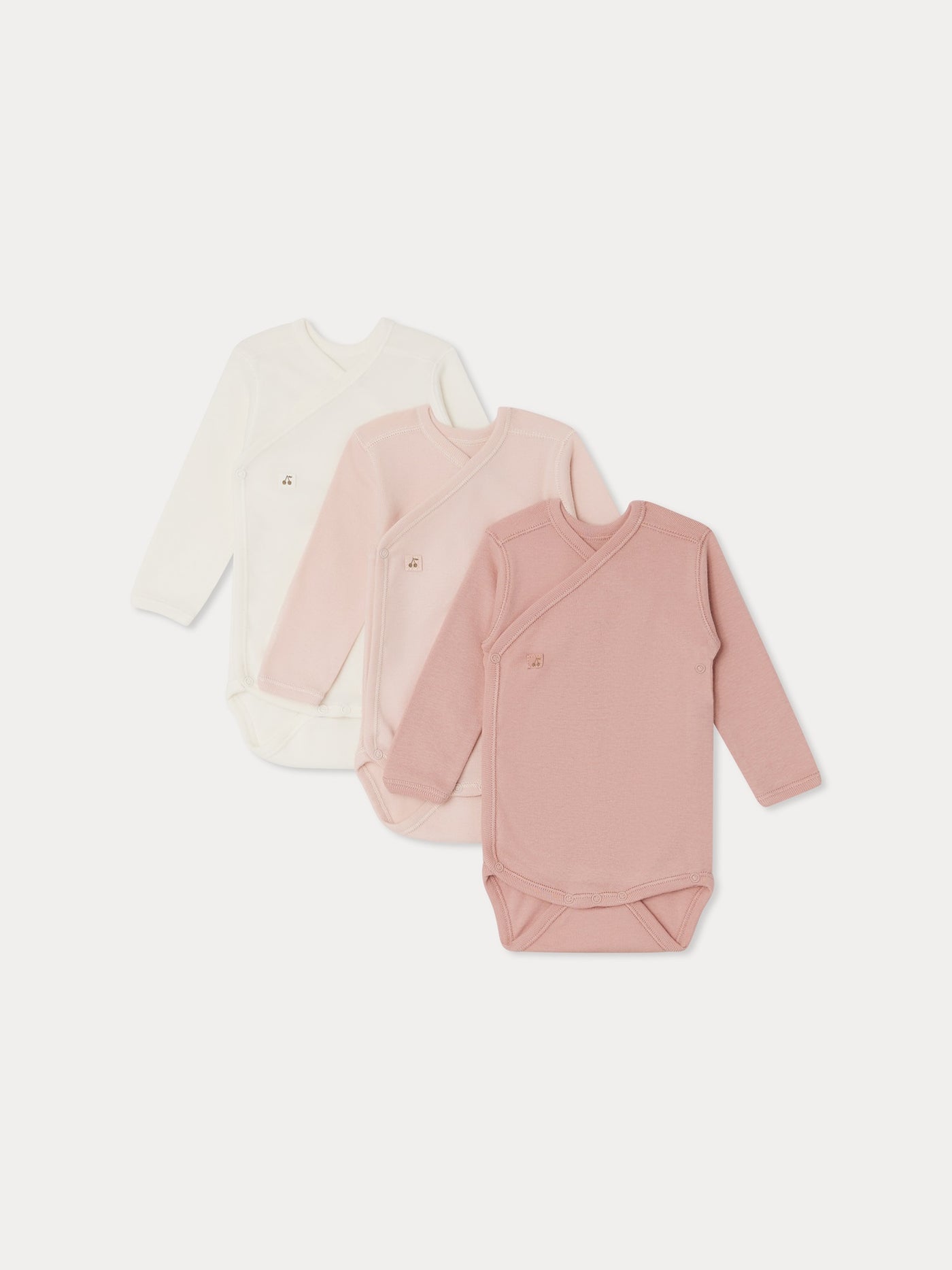 Set of 3 organic cotton wrapover bodysuits in pink