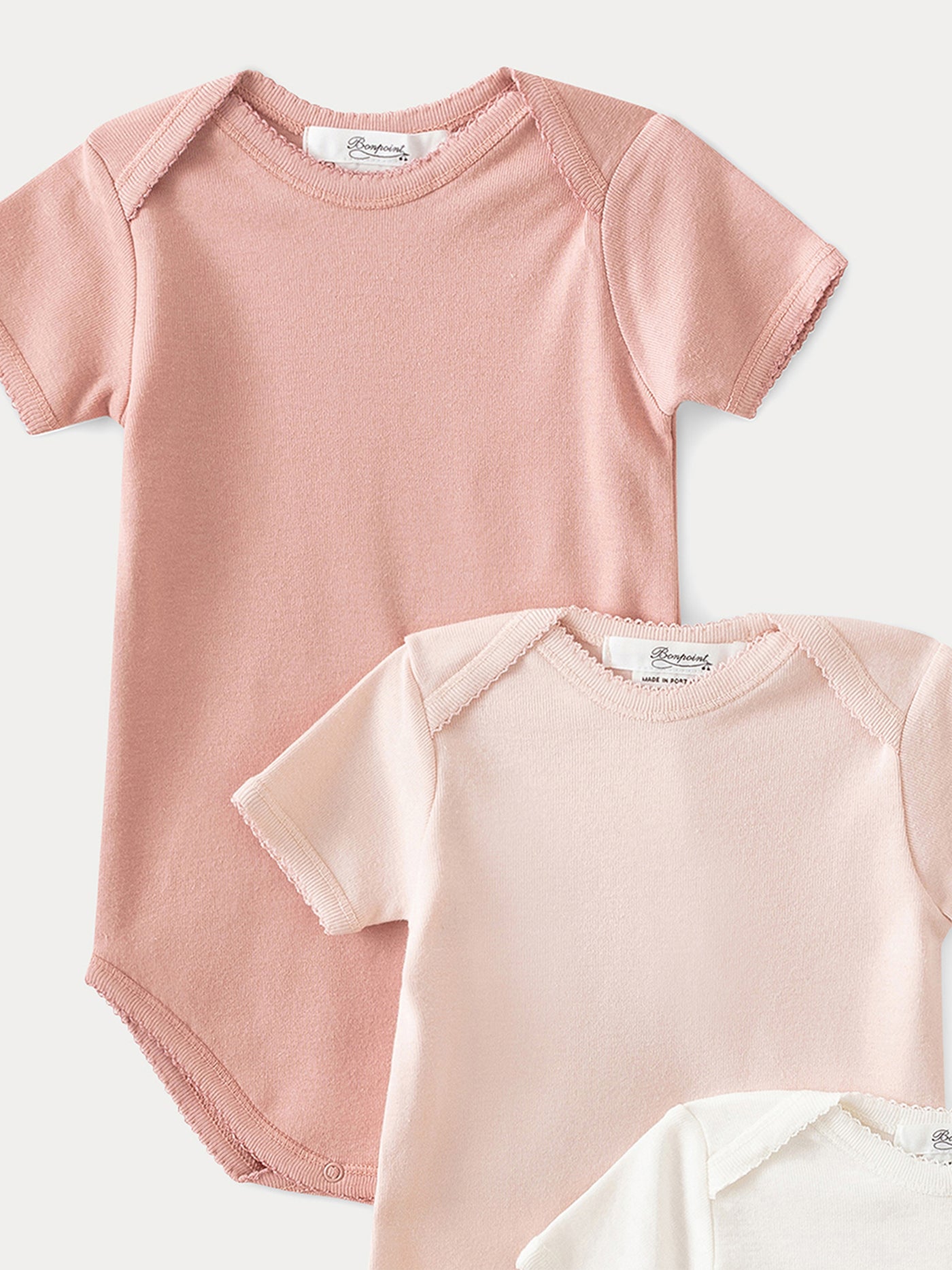 Set of Three Baby Organic Cotton Onesies pale pink