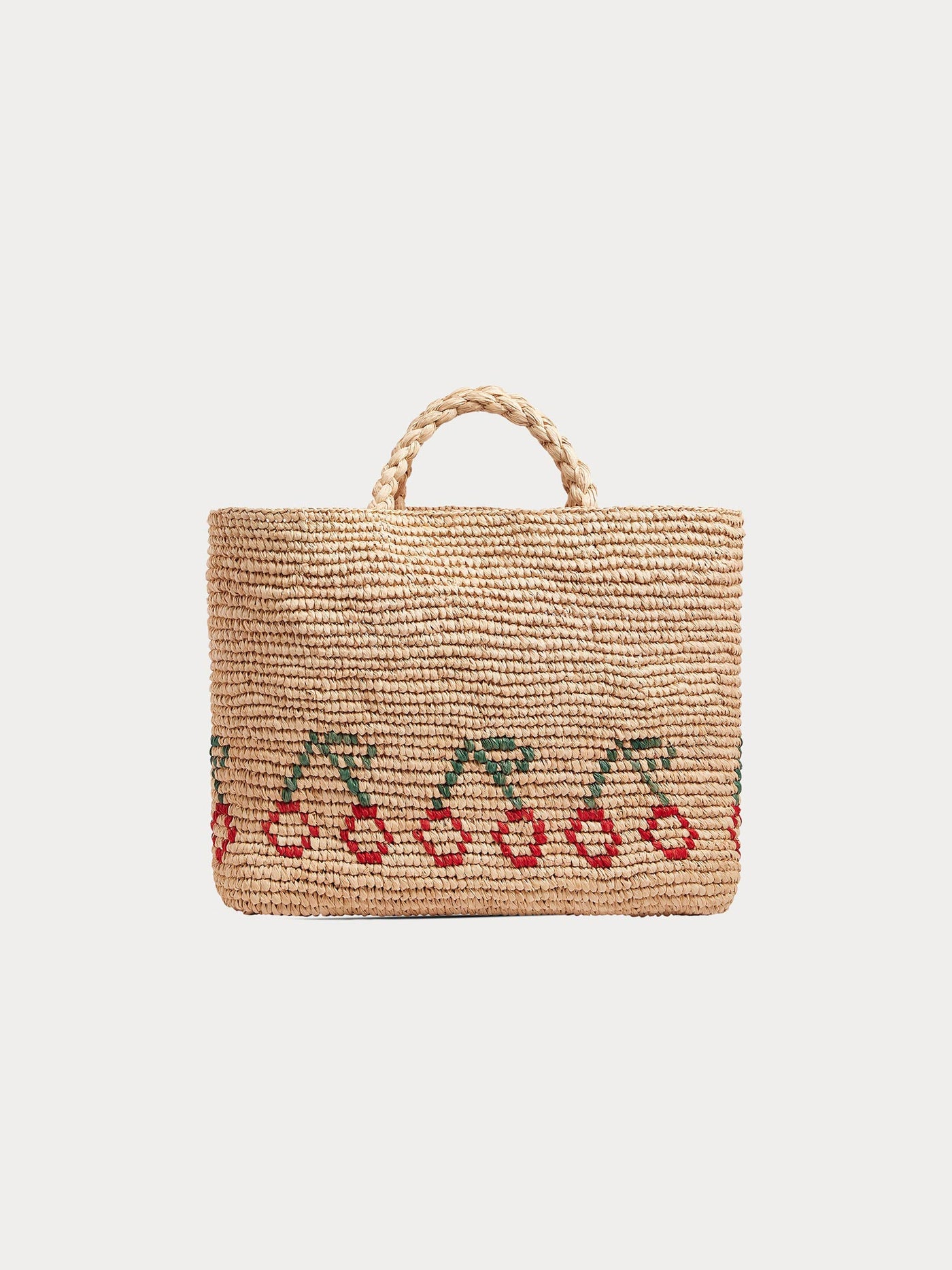 Fama tote bag in raffia with red cherries