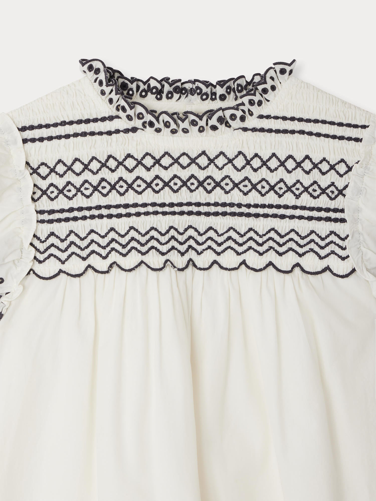 Bijou smocked dress with english embroideries • Bonpoint