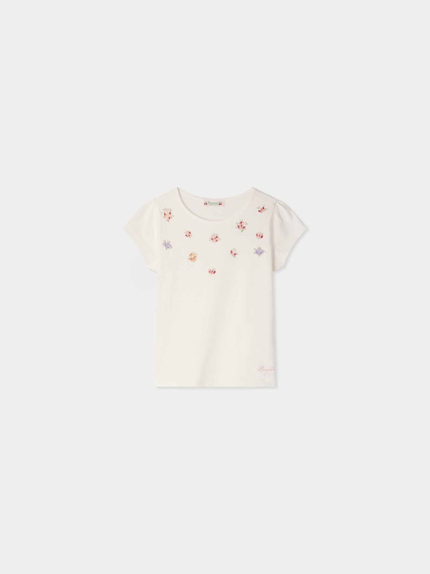 Capricia t-shirt with pearl floral embroideries in organic cotton