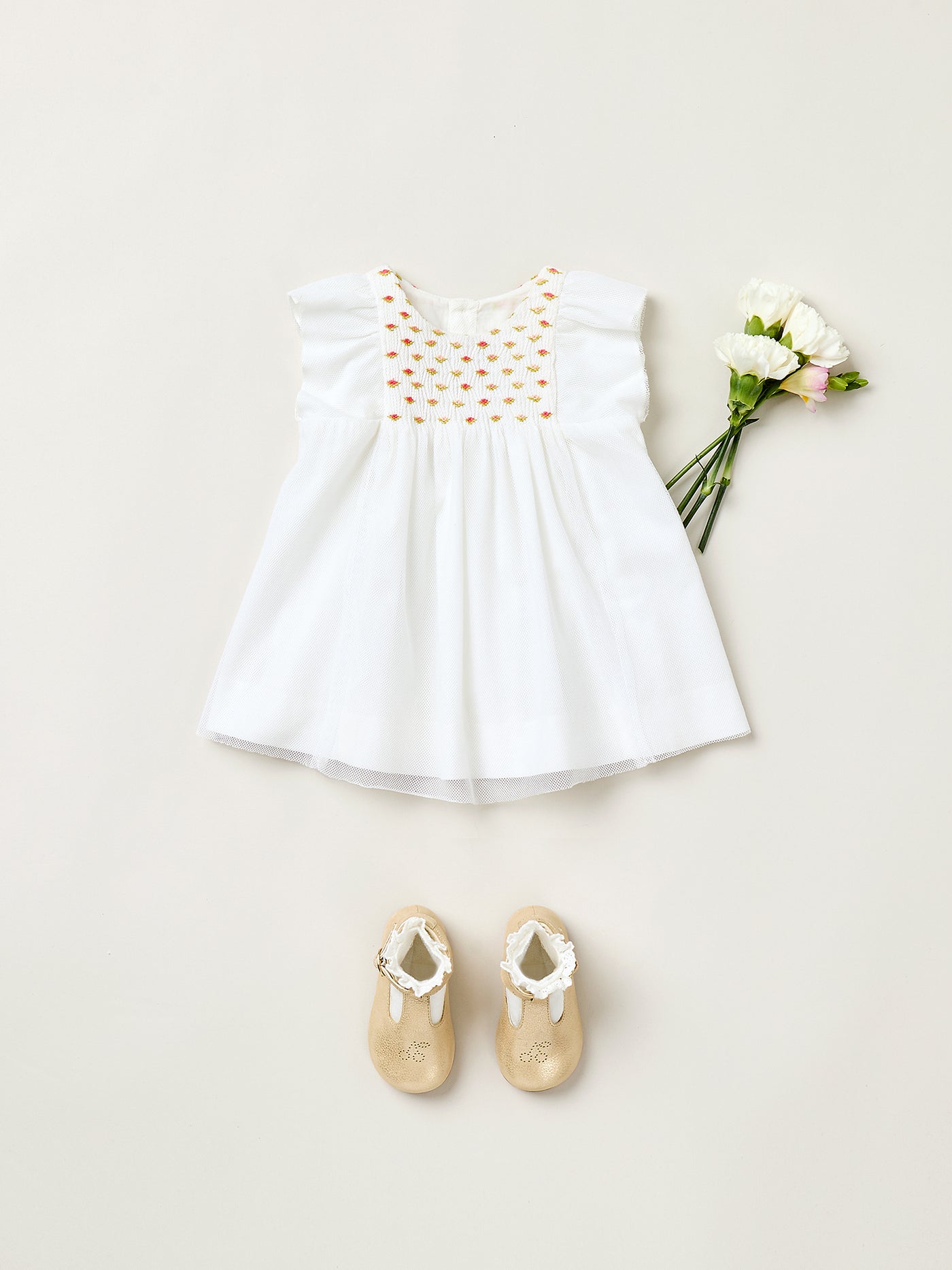 Cadelili dress in smocked tulle with bloomer