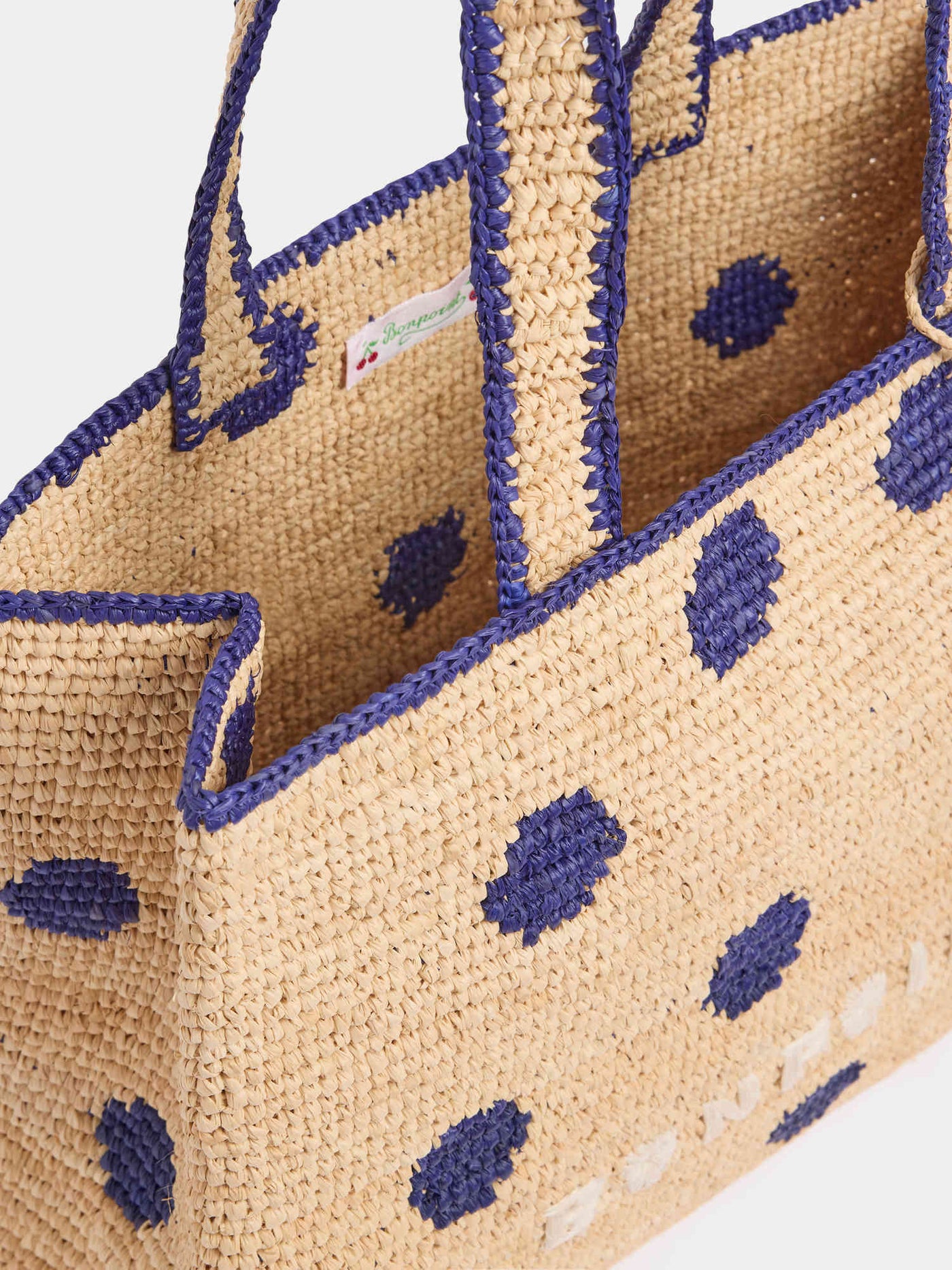 Handmade raffia Esma bag with polka dots