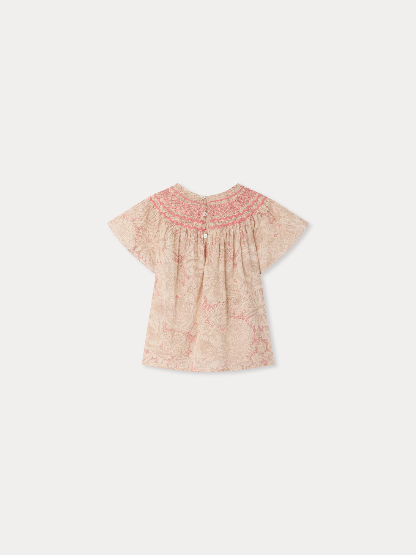 Adelice blouse smocked and hand-embroidered in Liberty organic cotton fabric
