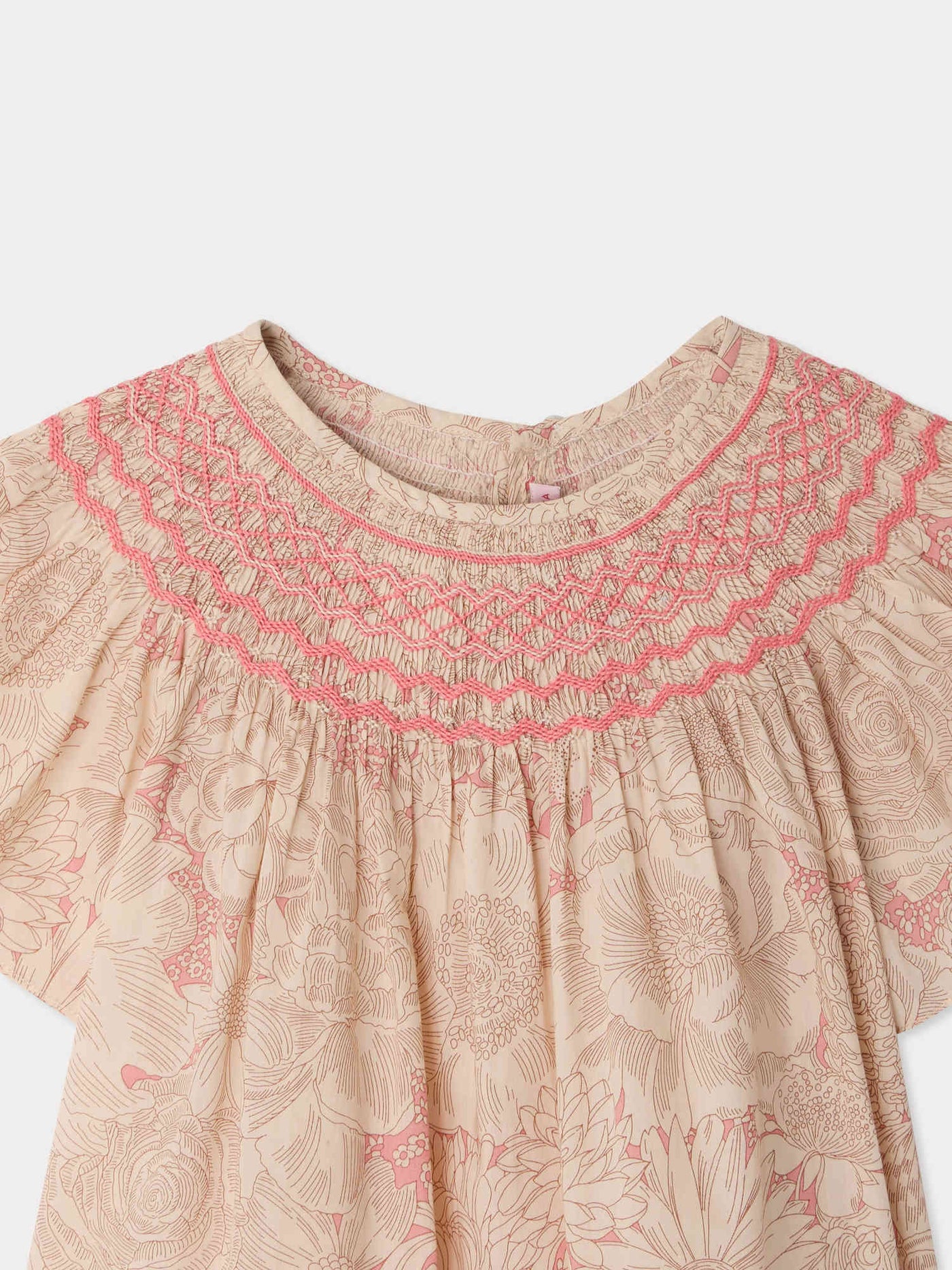 Adelice blouse smocked and hand-embroidered in Liberty organic cotton fabric