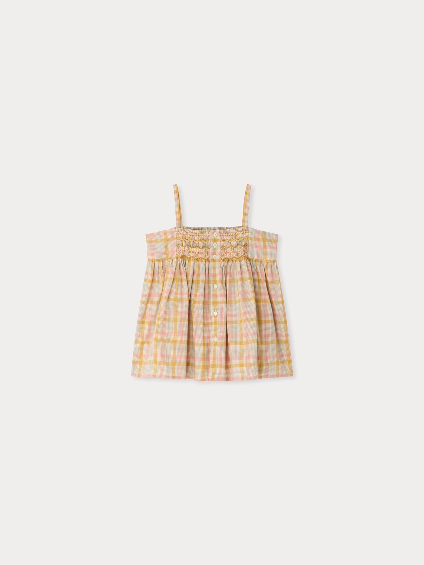 Prunelle smocked and hand-embroidered blouse