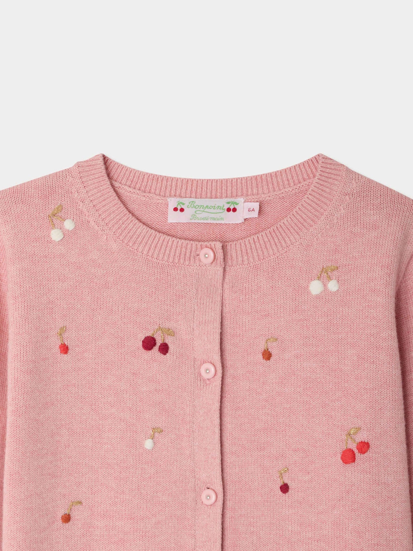Lilith cardigan with round neck and hand-embroidered cherries