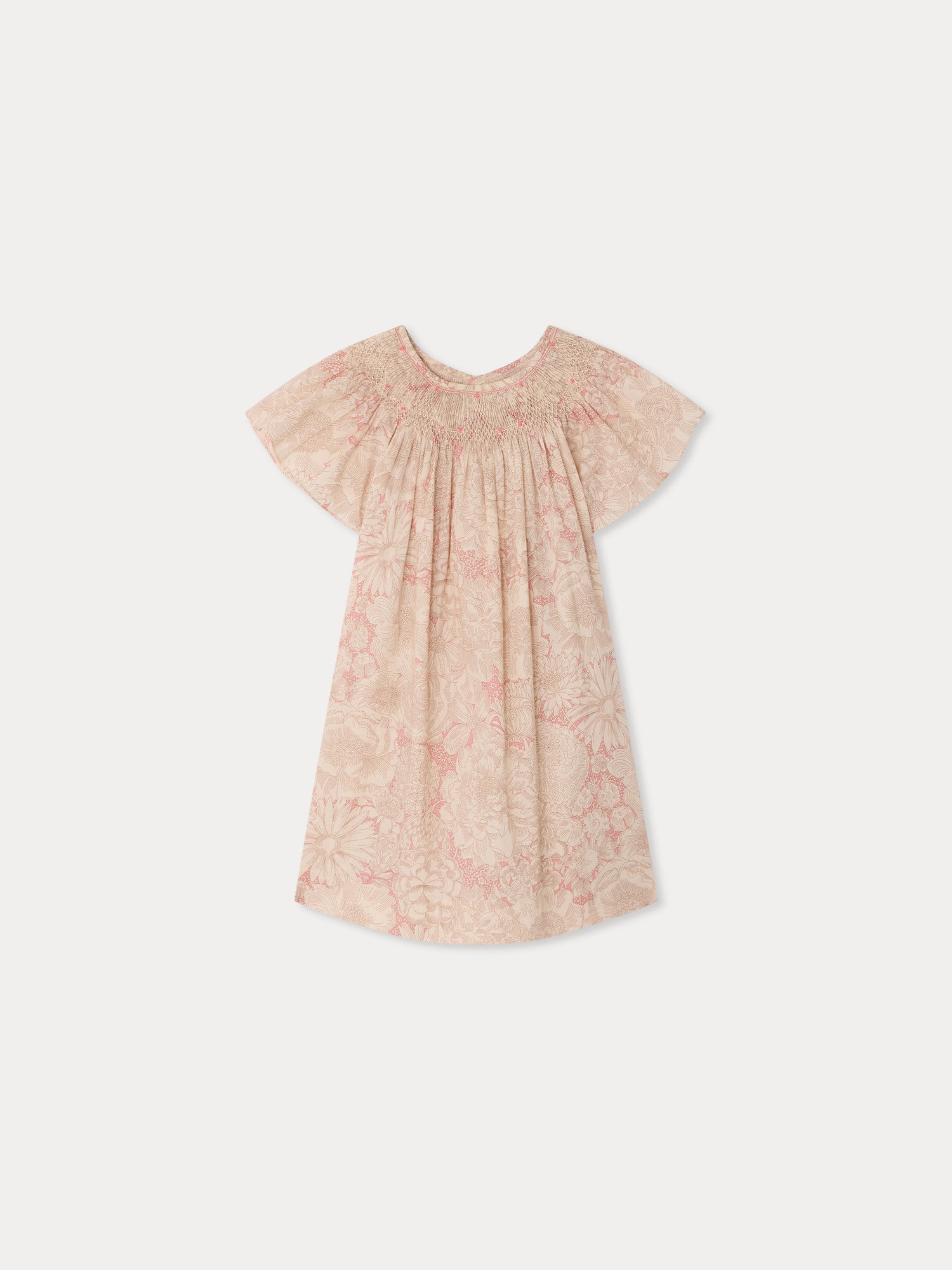 Arlene dress smocked and hand-embroidered in Liberty organic