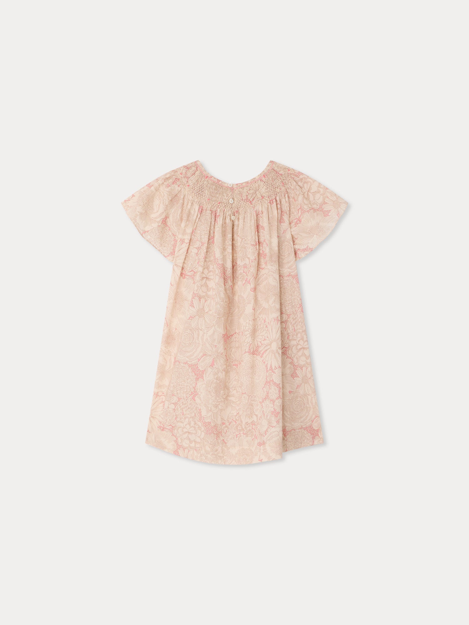 Arlene dress smocked and hand-embroidered in Liberty organic