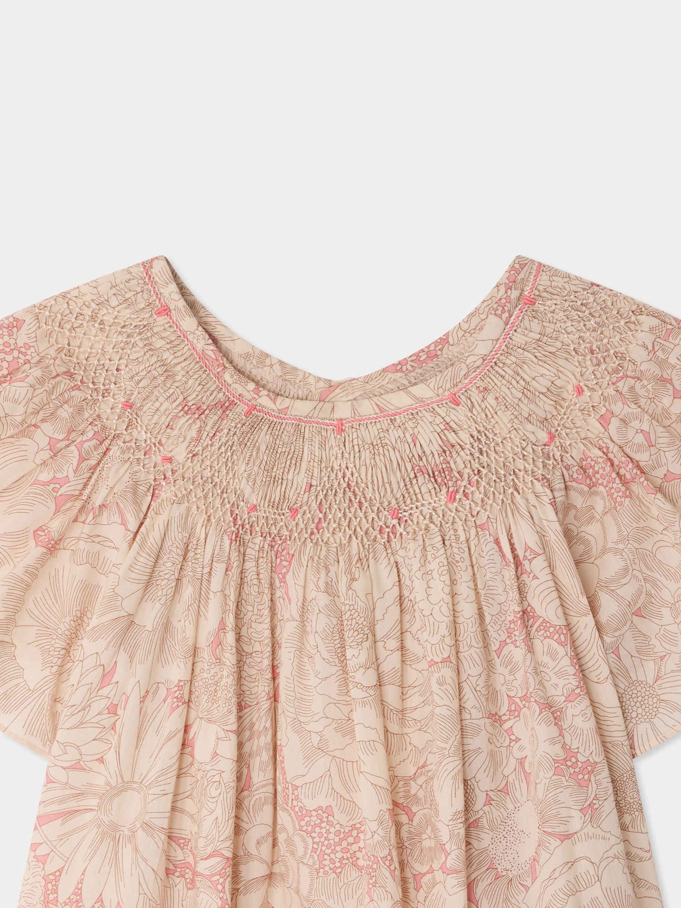 Arlene dress smocked and hand-embroidered in Liberty organic cotton fabric
