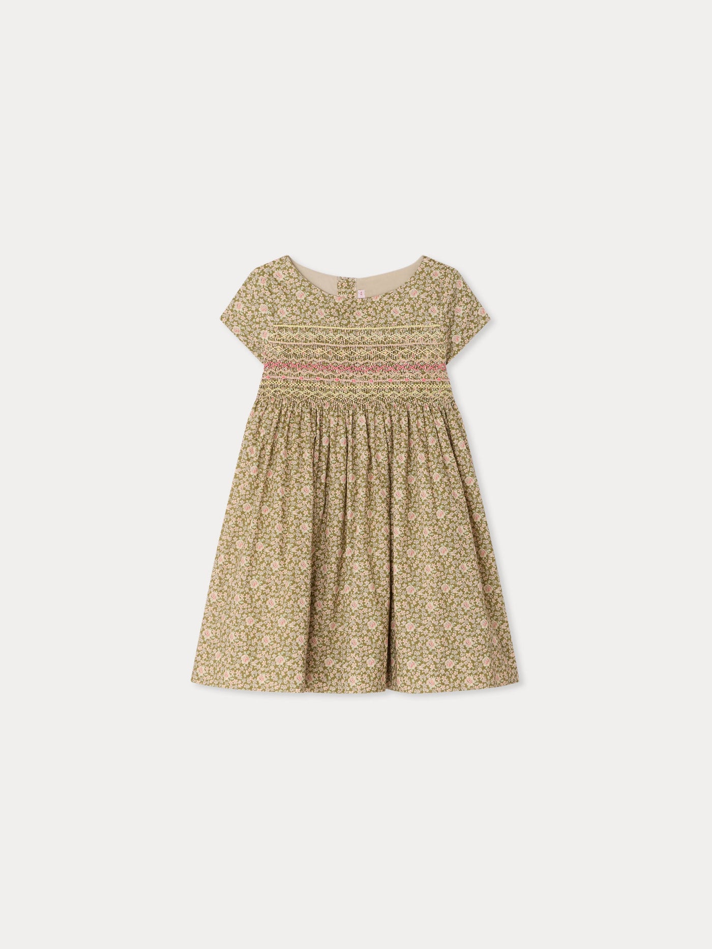 Duchesse dress smocked and hand-embroidered in Liberty organic cotton fabric