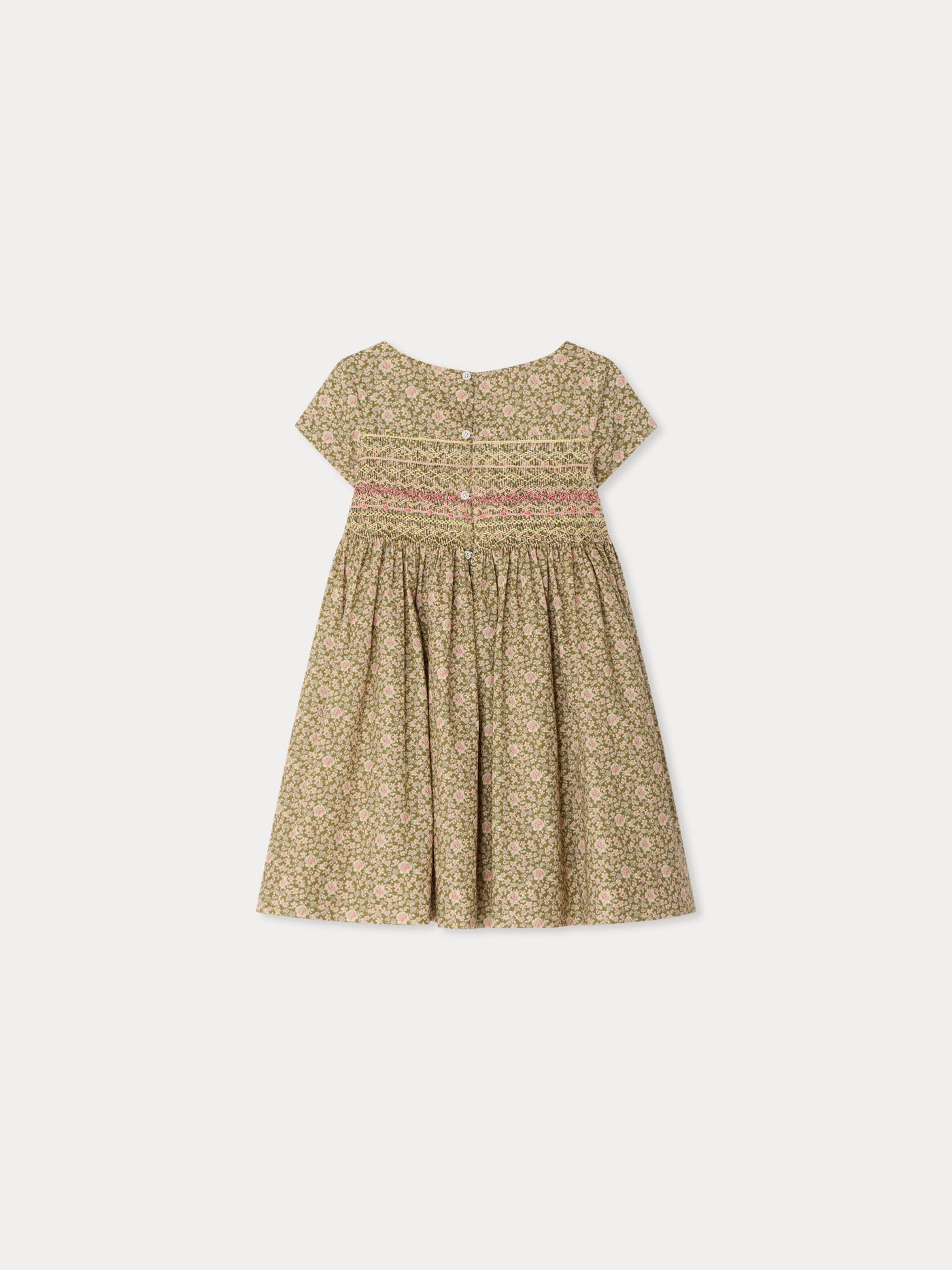 Duchesse dress smocked and hand-embroidered in Liberty organic cotton fabric