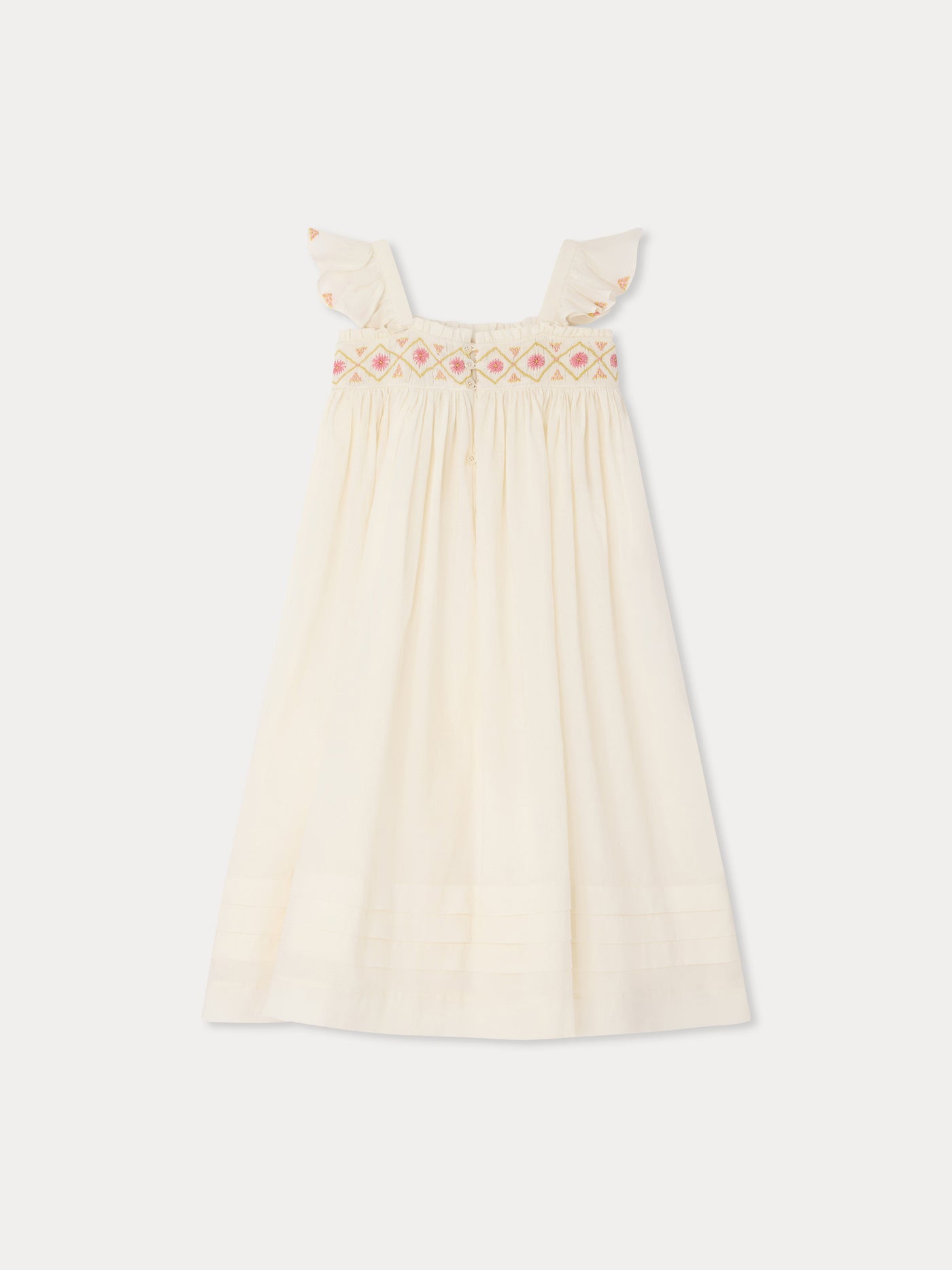 Laora dress smocked and hand-embroidered in organic cotton
