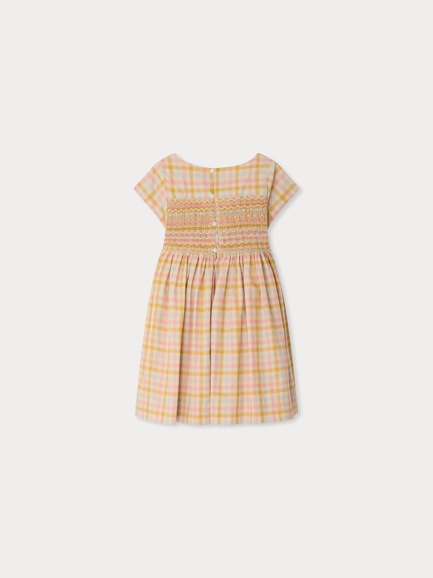 Duchesse dress in a smocked hand-embroidered check pattern in
