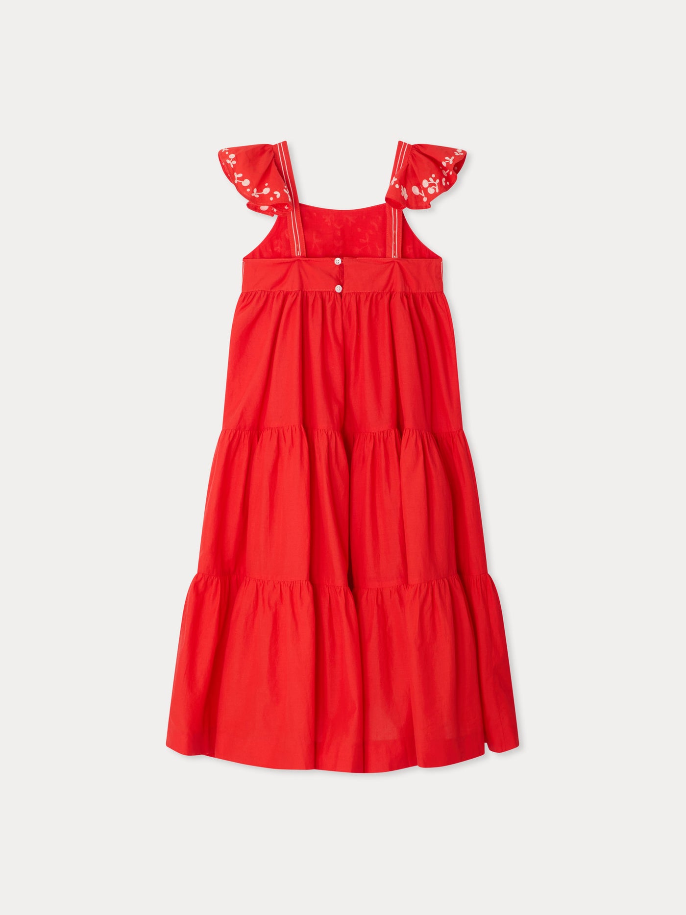 Bonpoint - Cora hand-embroidered dress with ruffles in organic cotton - Red