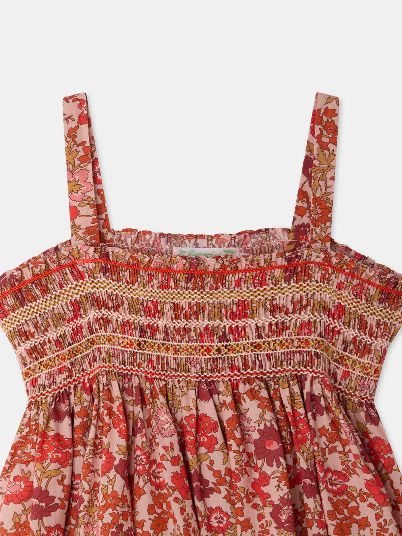 Labaille smocked and hand-embroidered dress in Liberty organic cotton fabric