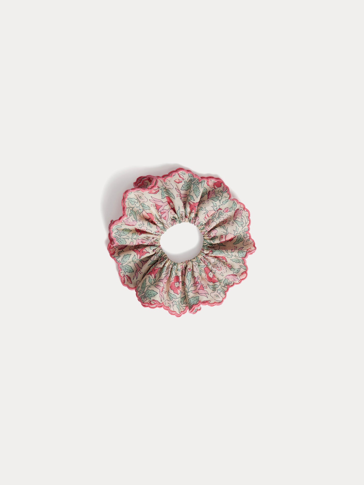 Lilium scrunchie with embroidered edge in Liberty organic cotton fabric