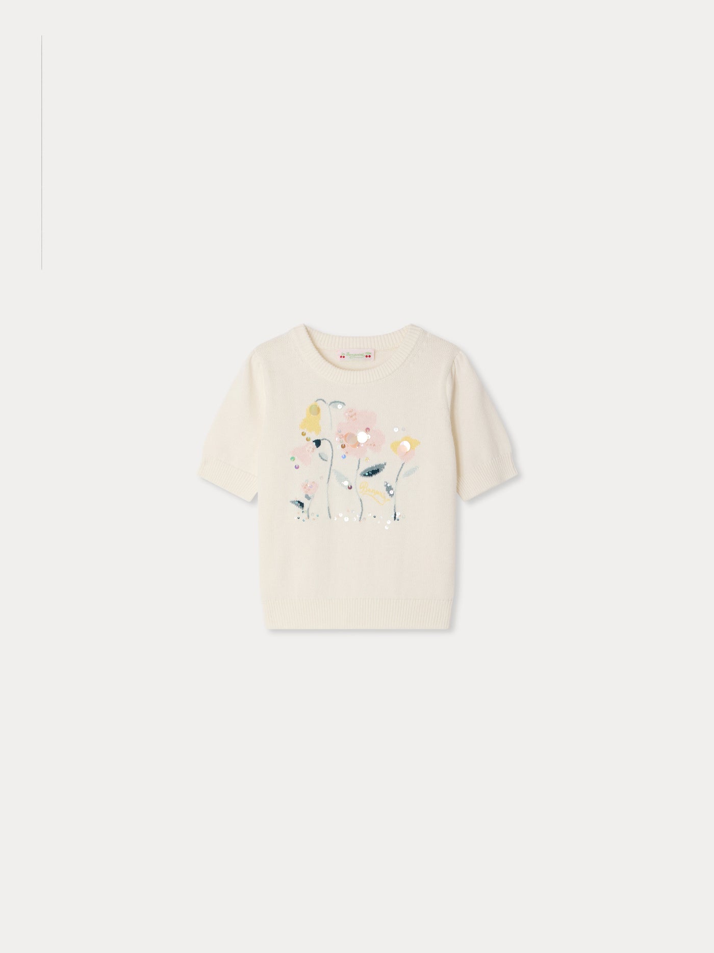 Elvira jacquard sweater with hand-embroidered flowers in organic cotton and cashmere