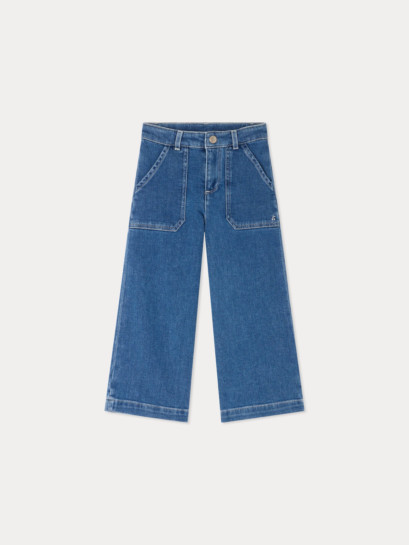 Jingle medium blue wide-leg denim trousers in organic cotton