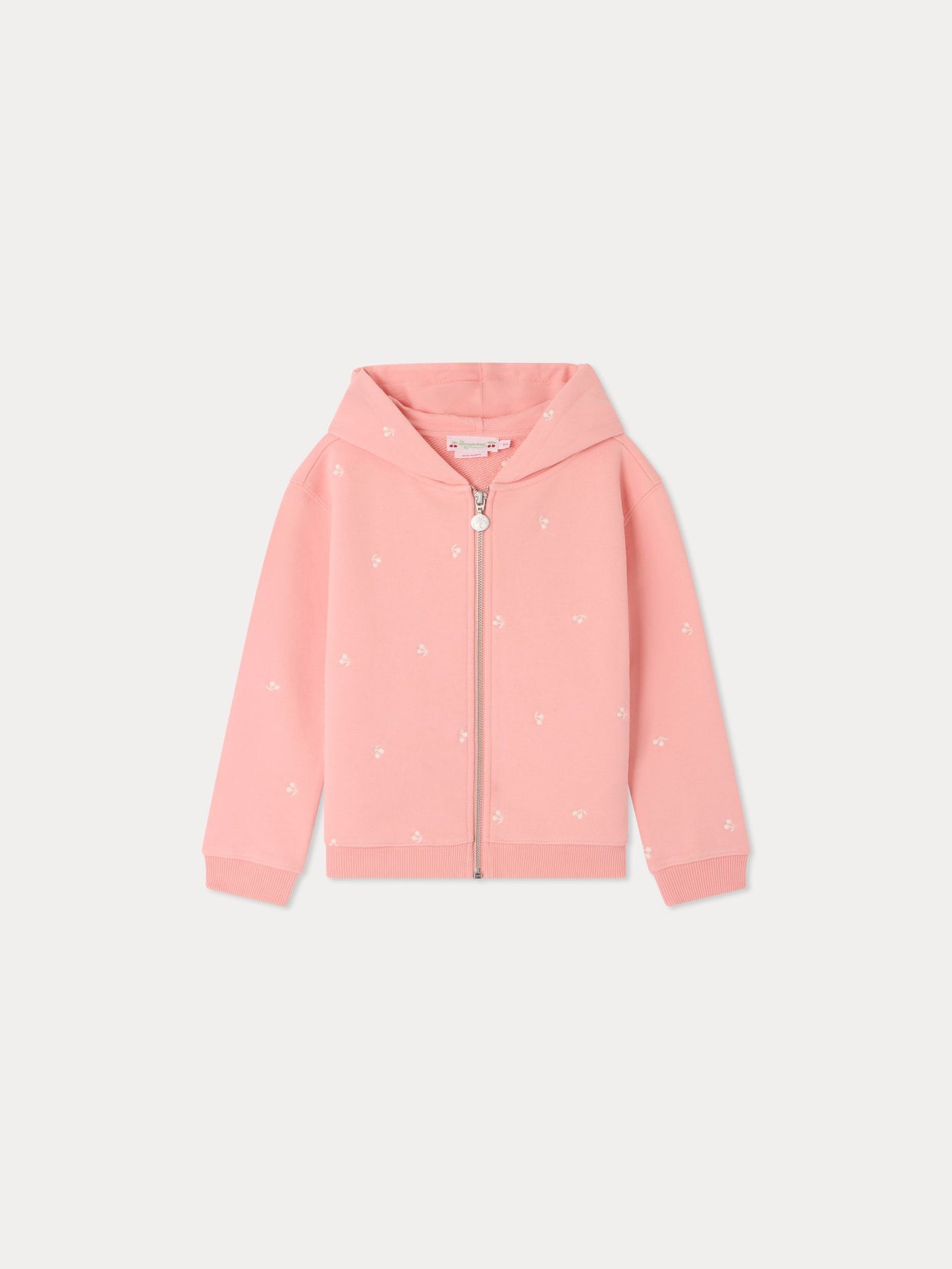 Talent hoodie with embroidered cherries in organic cotton