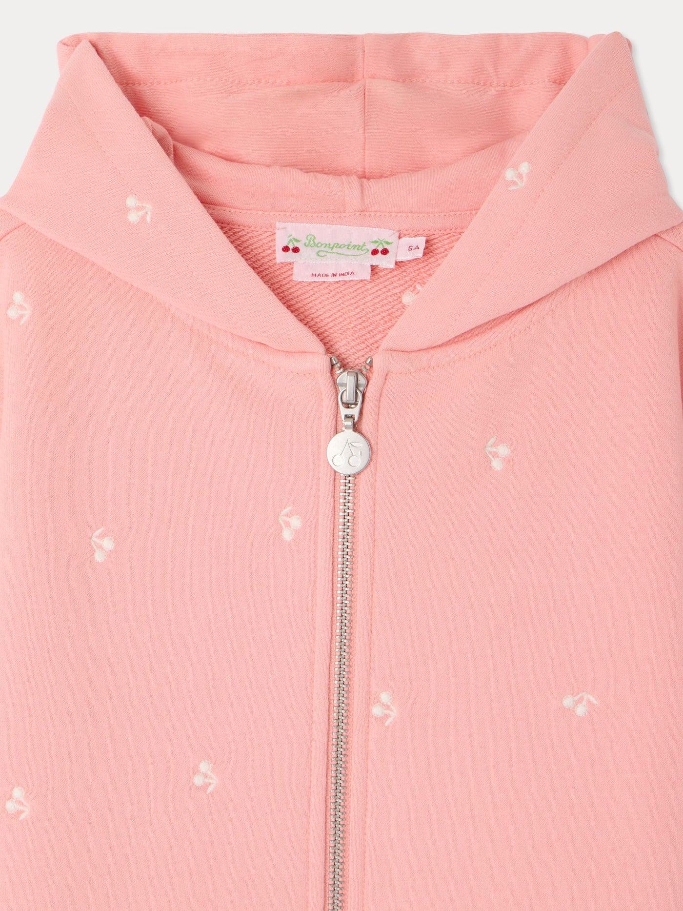 Talent hoodie with embroidered cherries in organic cotton