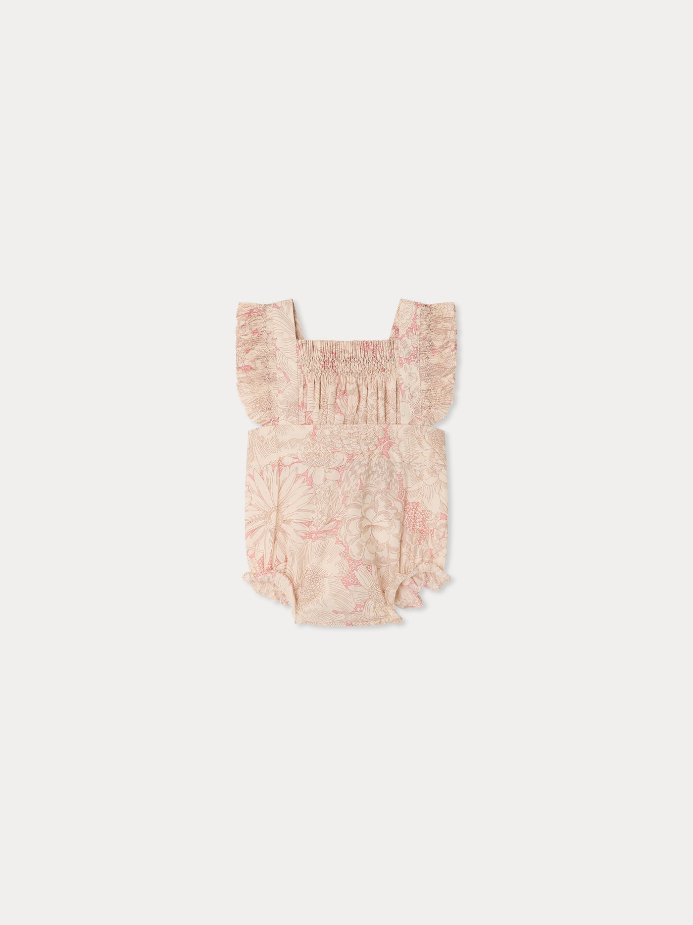 Lakiss romper smocked and hand-embroidered in Liberty organic cotton fabric
