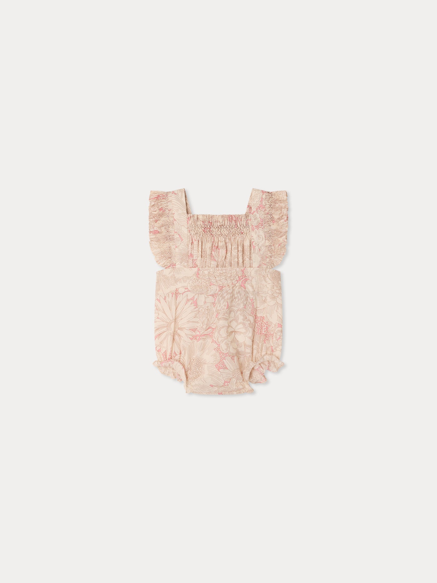 Lakiss romper smocked and hand-embroidered in Liberty organic cotton fabric