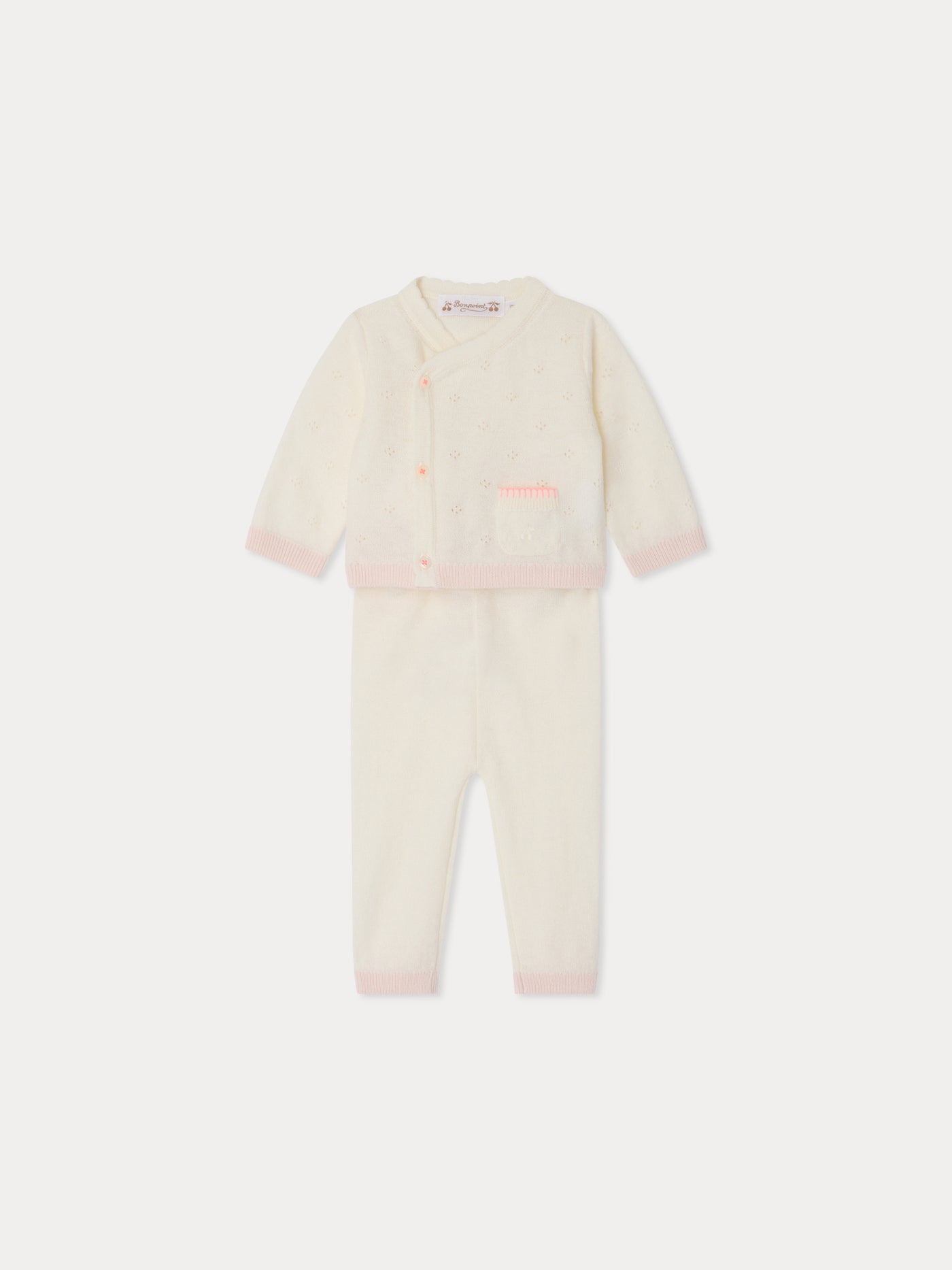 Laurina set in pointelle stitch and crocheted finishes