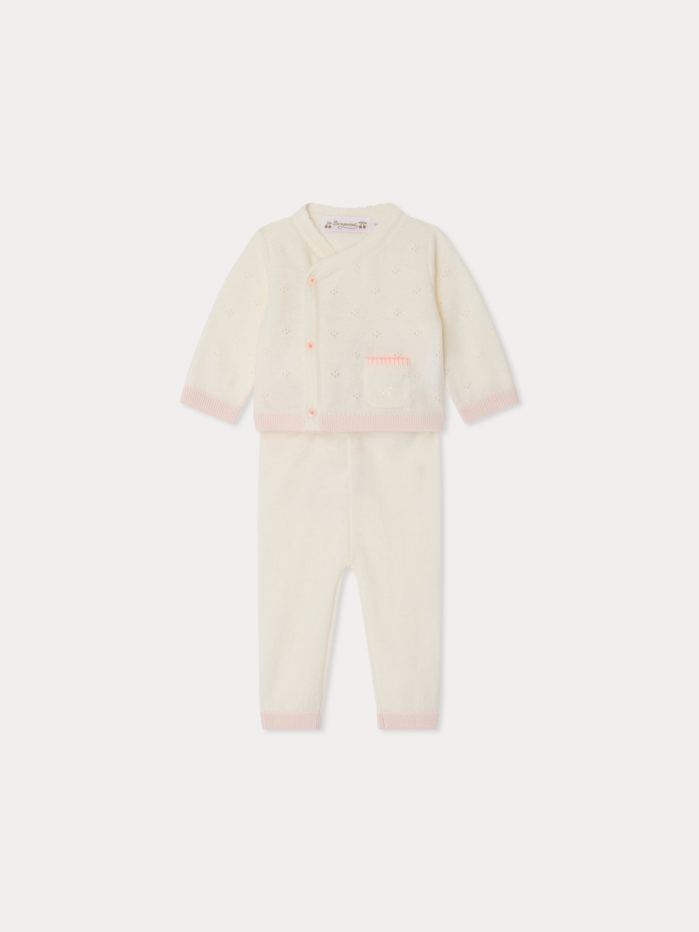 Laurina set in pointelle stitch and crocheted finishes