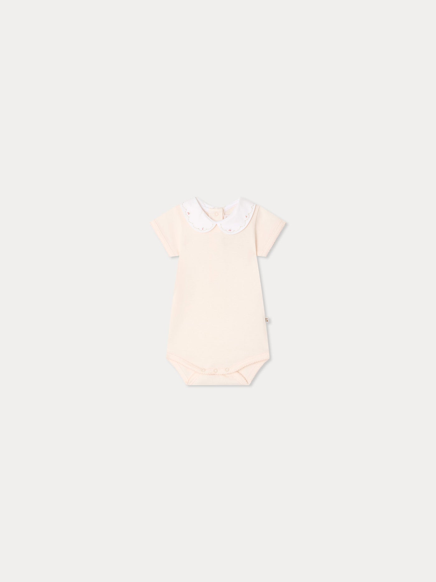 Cygne bodysuit with hand-embroidered cherries in organic cotton
