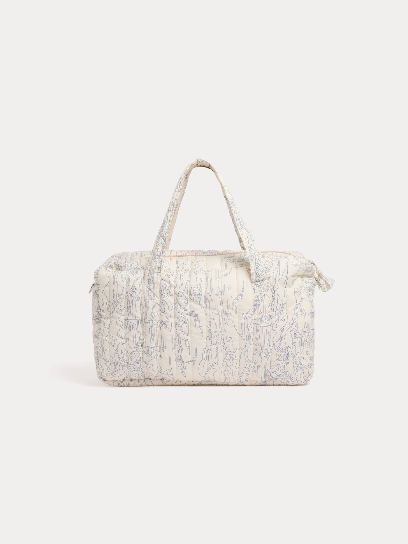 Quilted Piou blue changing bag in Liberty organic cotton fabric