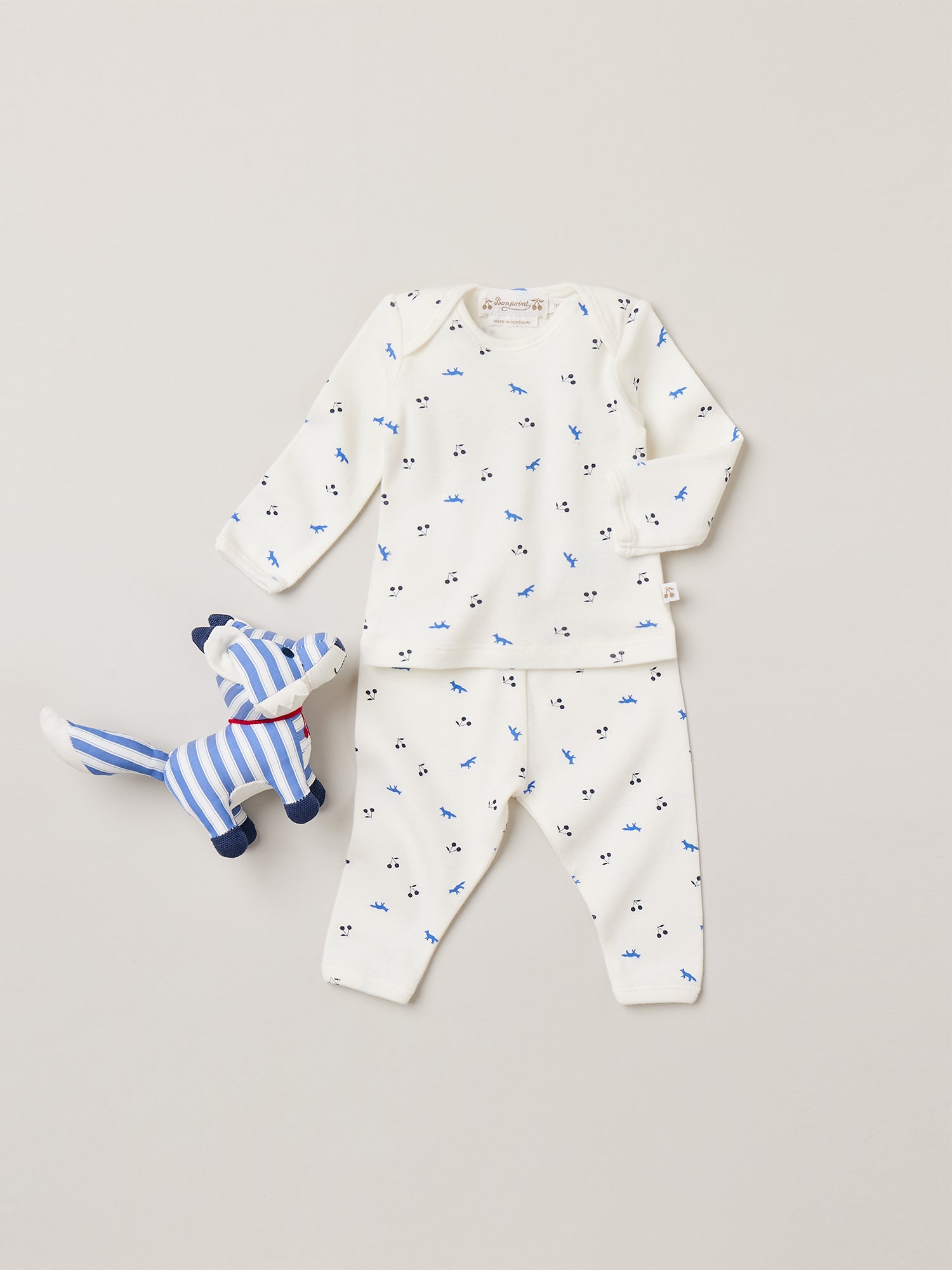 MAISON KITSUNÉ X BONPOINT チェリー フォックス Bonpoint x Maison Kitsuné Timi set with fox and cherry print in organi