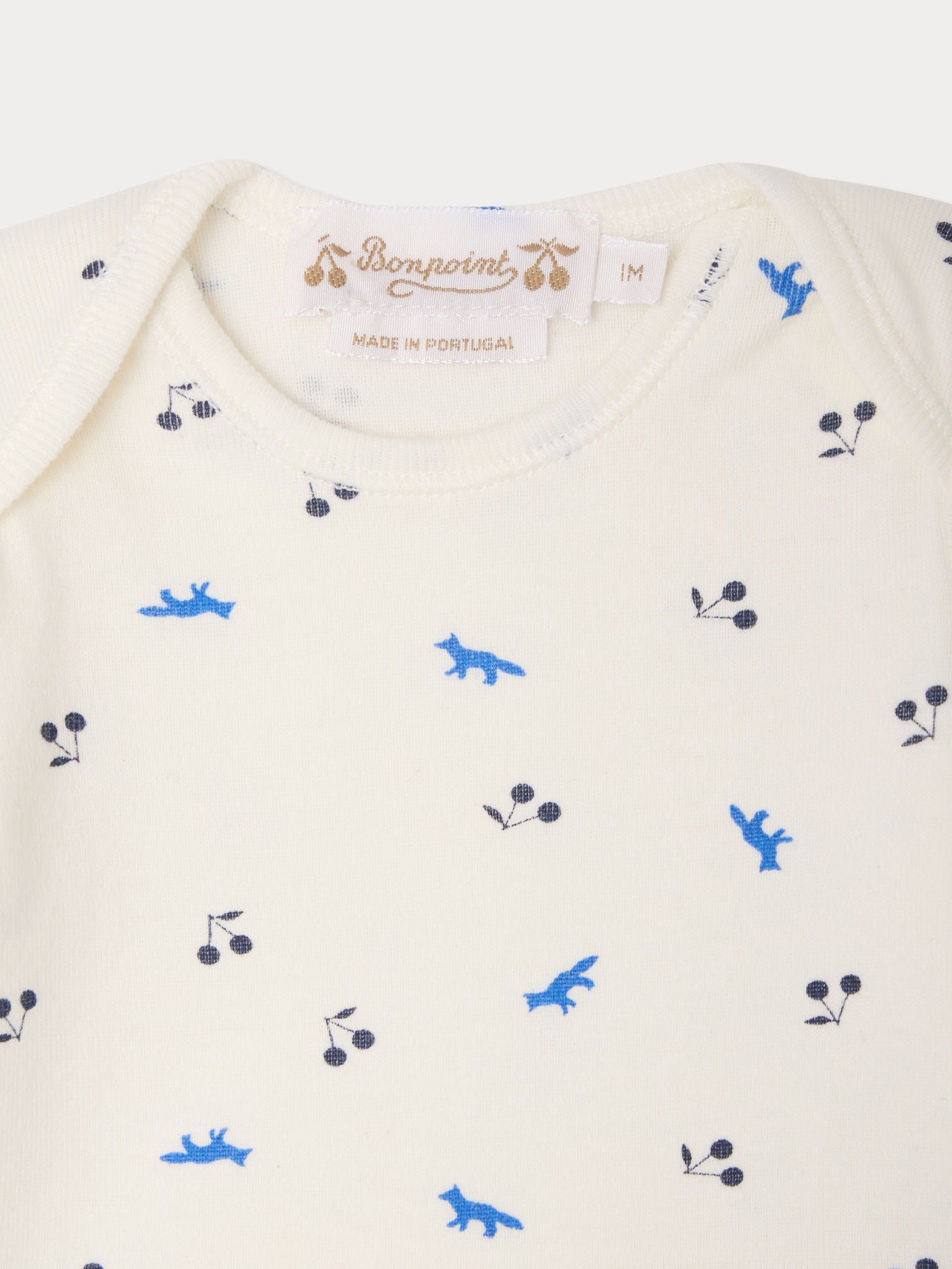 Bonpoint x Maison Kitsuné Timi set with fox and cherry print in organi
