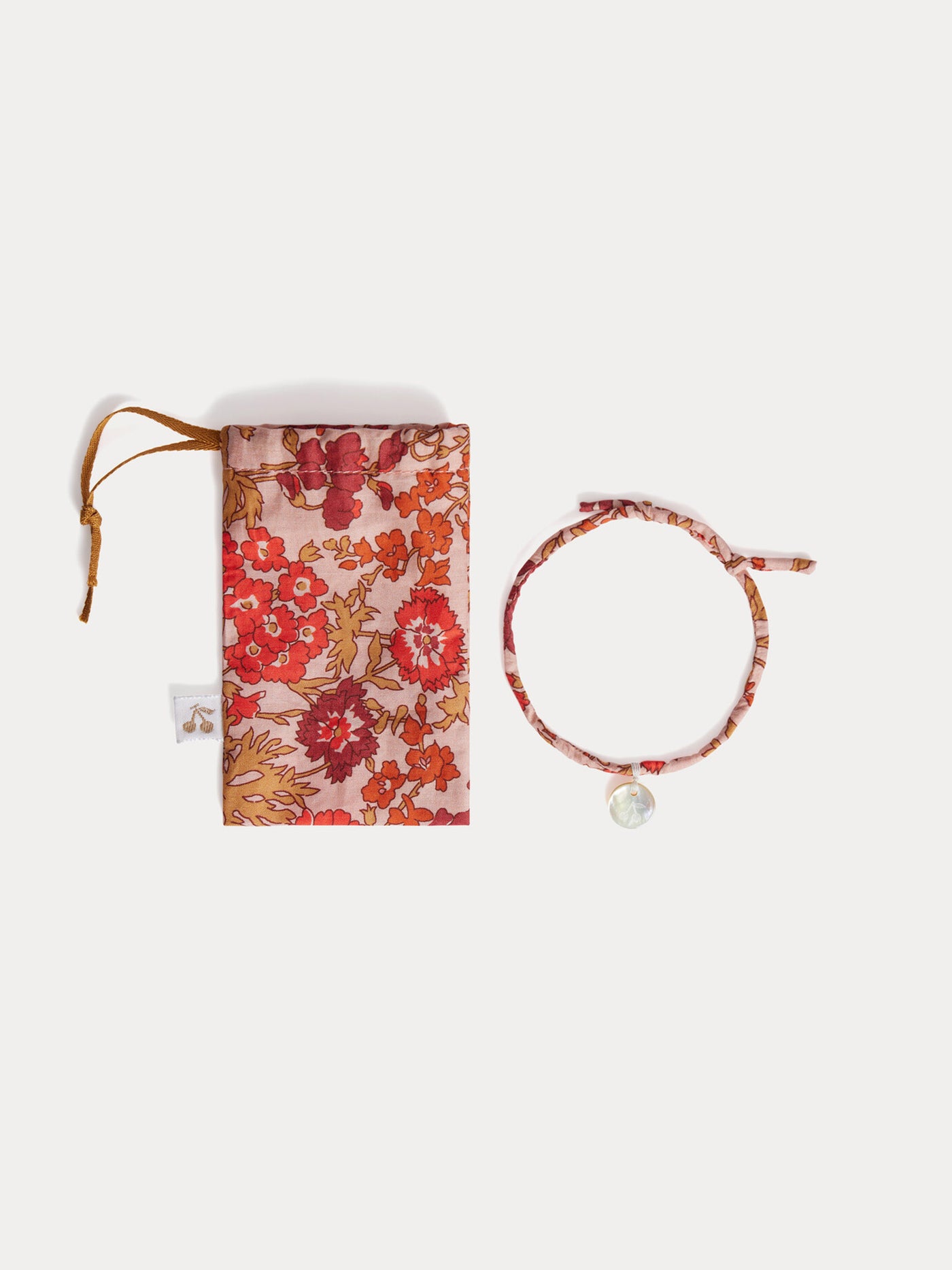 Laiken bracelet with pink flowers in Liberty organic cotton fabric