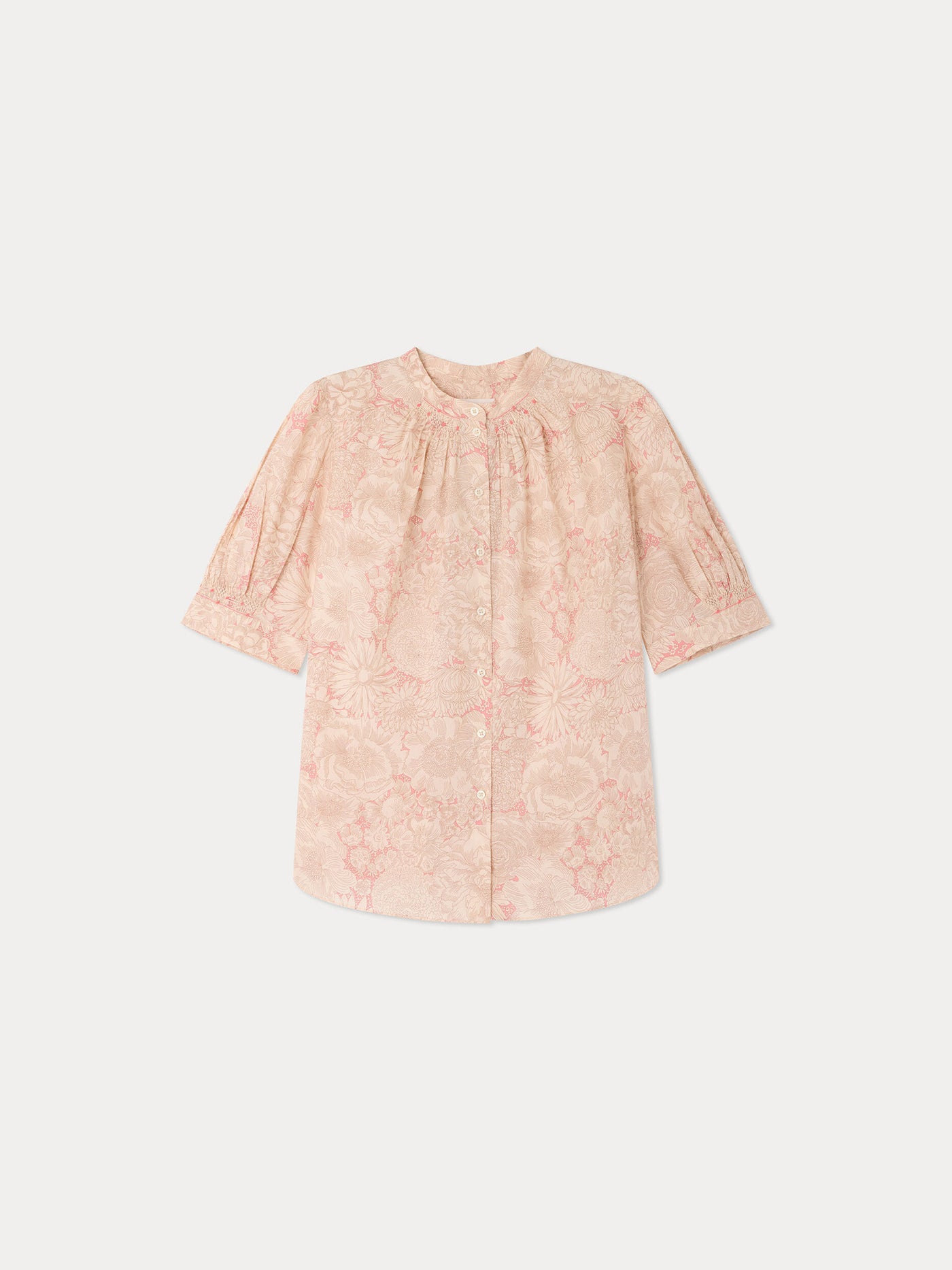 Lucy smocked and hand-embroidered blouse in Liberty organic cotton fabric