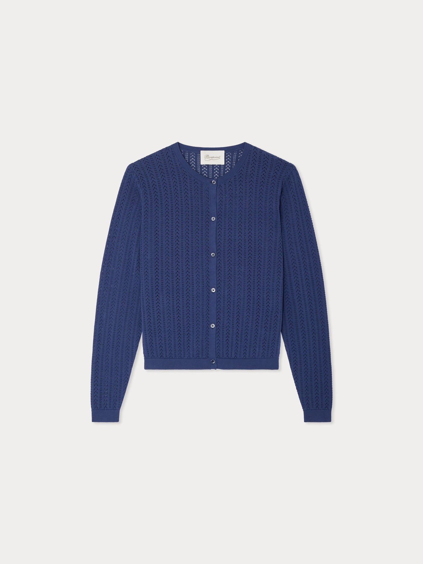 Laeliane cardigan with round neck and pointelle knit in organic cotton