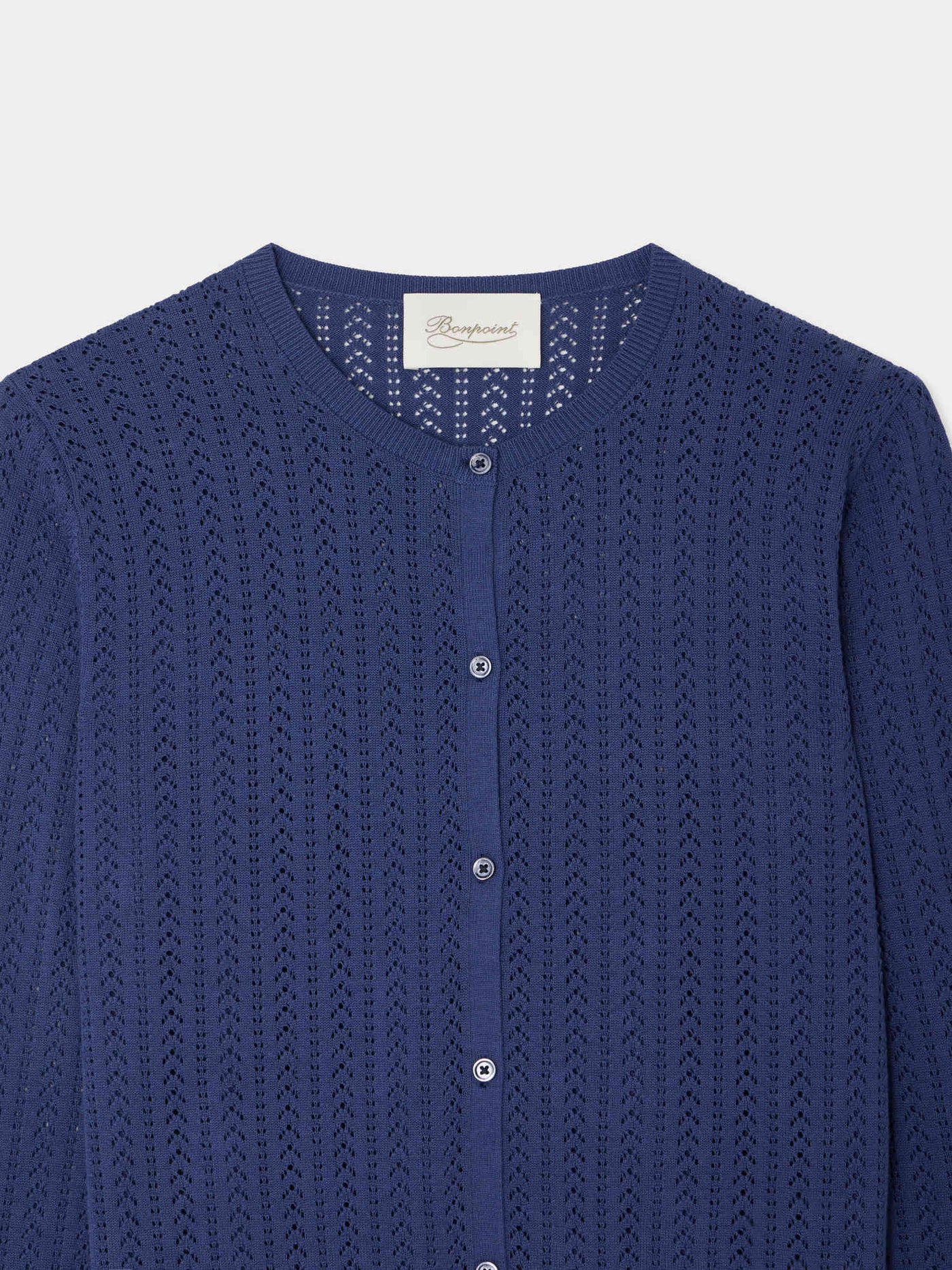 Laeliane cardigan with round neck and pointelle knit in organic cotton