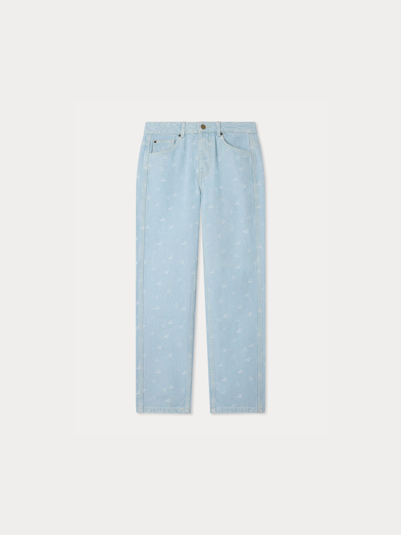 Gasp high-waisted cherry jacquard denim trousers