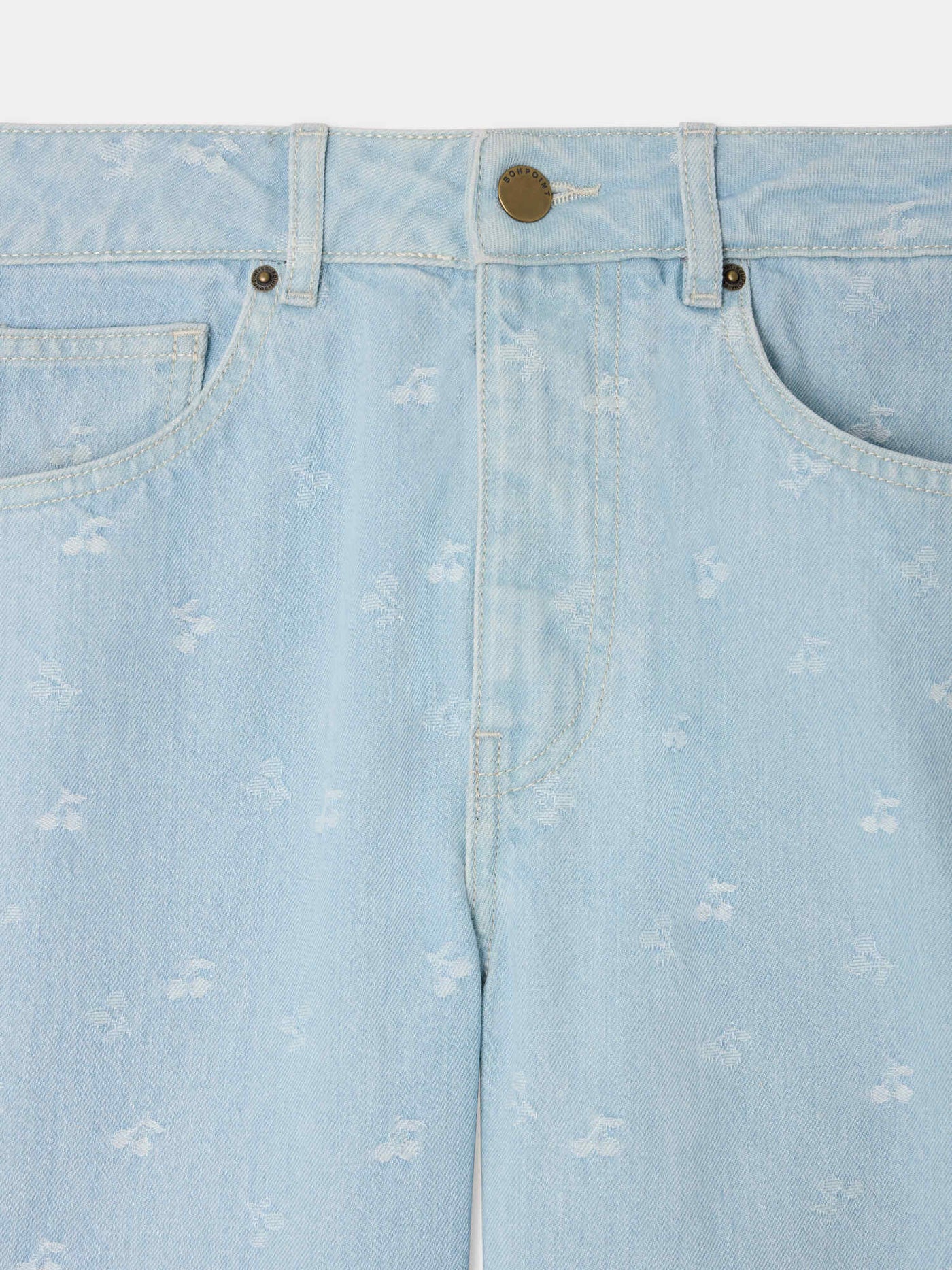 Gasp high-waisted cherry jacquard denim trousers