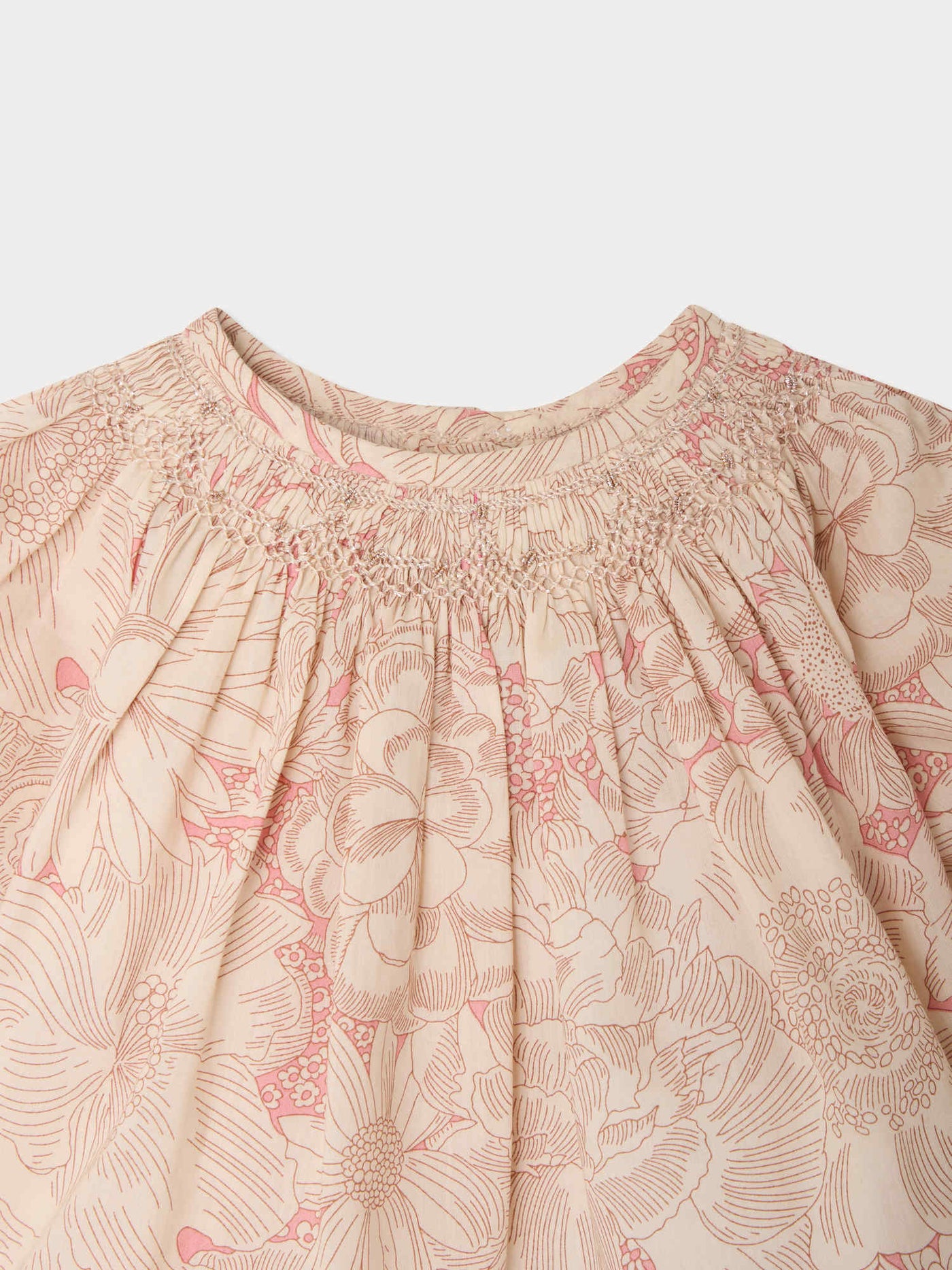 Griotte blouse smocked and hand-embroidered in Liberty organic cotton fabric