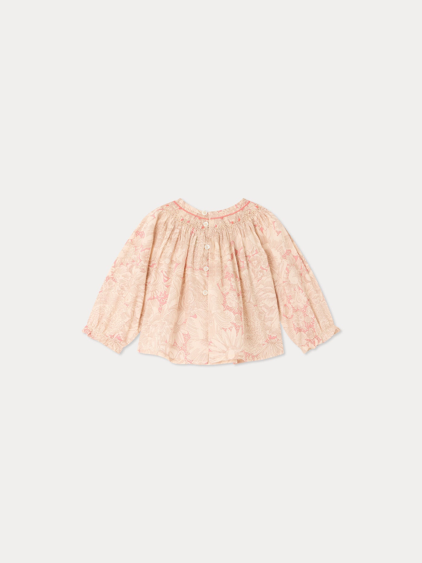 Griotte blouse smocked and hand-embroidered in Liberty organic cotton fabric