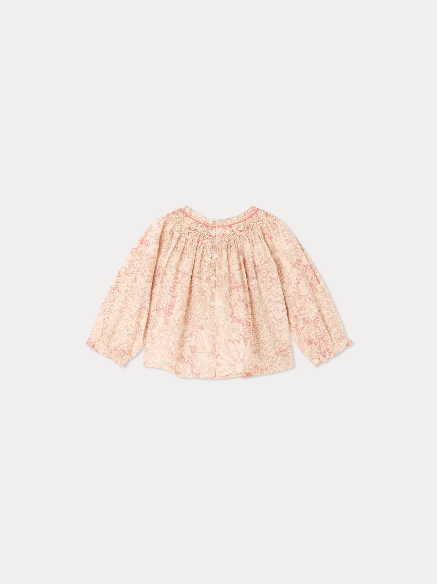 Griotte blouse smocked and hand-embroidered in Liberty organic cotton fabric