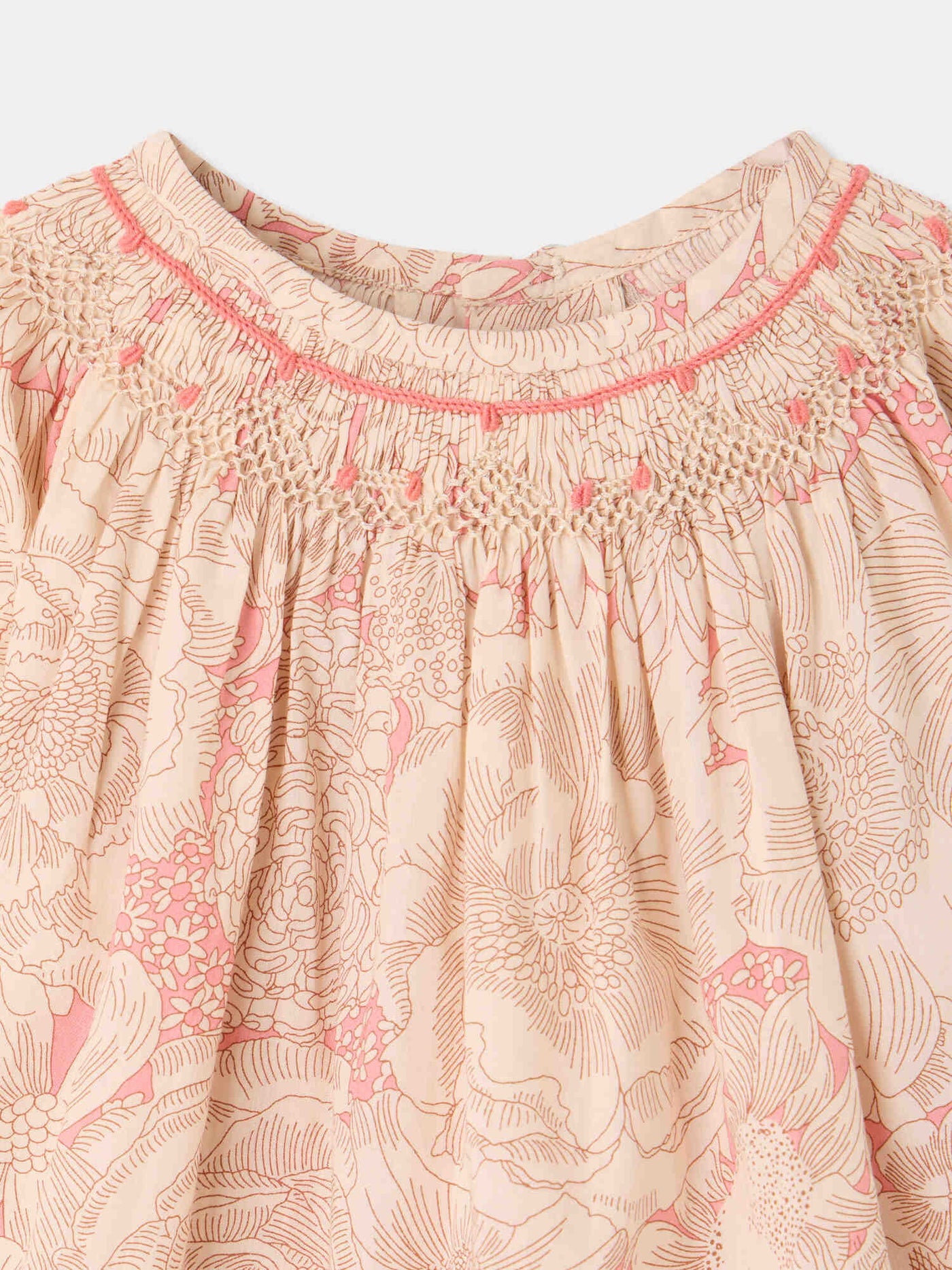 Griotte blouse smocked and hand-embroidered in Liberty organic cotton fabric