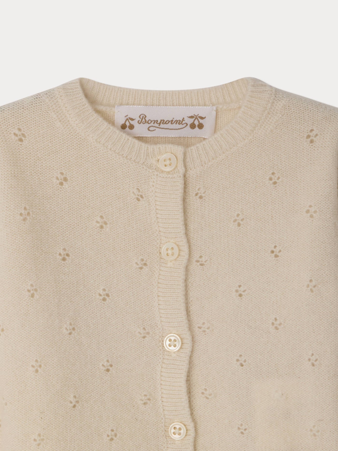 Laelia cardigan with round neck and pointelle knit in cashmere