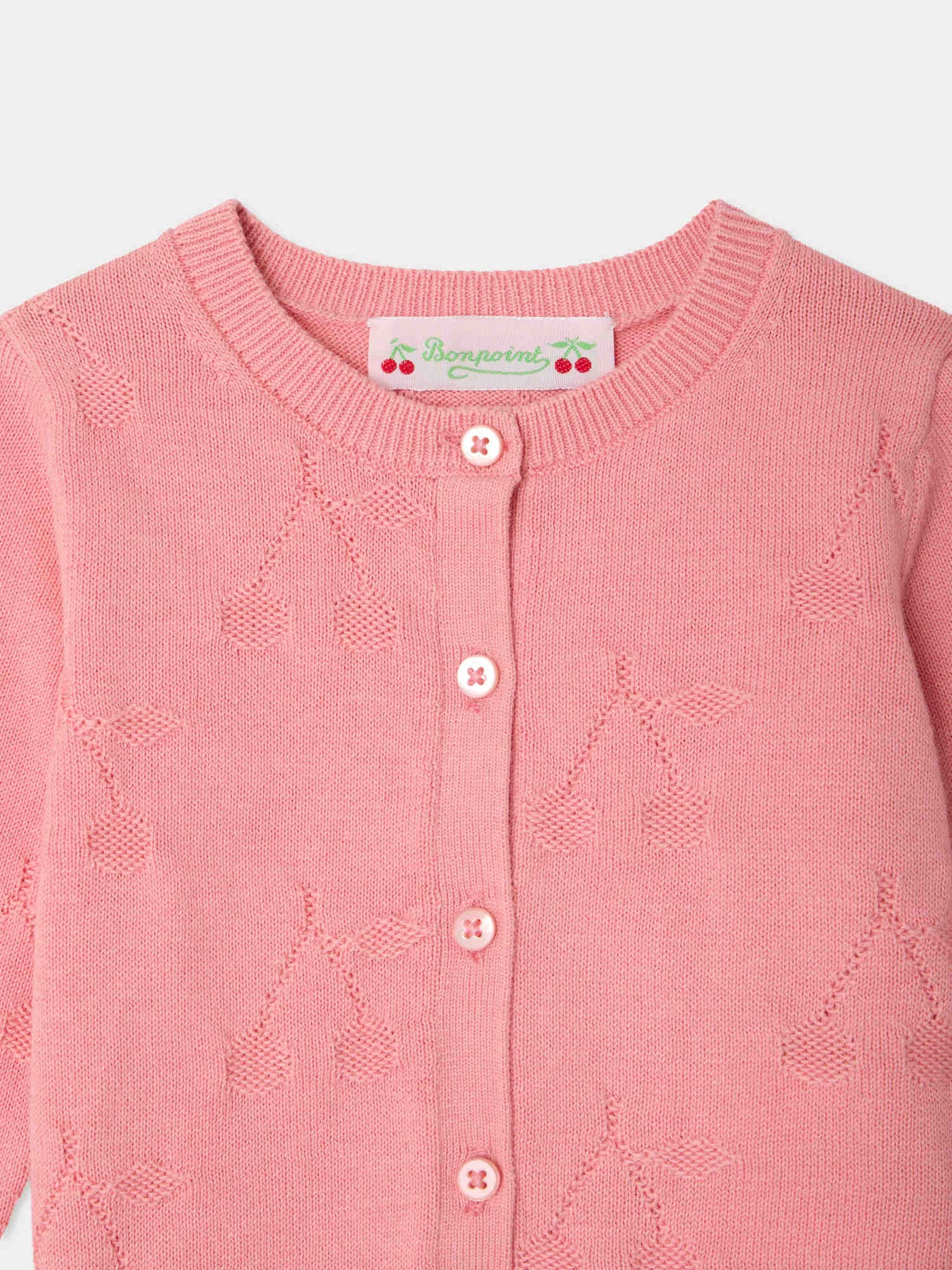 Teyana cardigan with round neck and fancy cherry knit in organic cotton